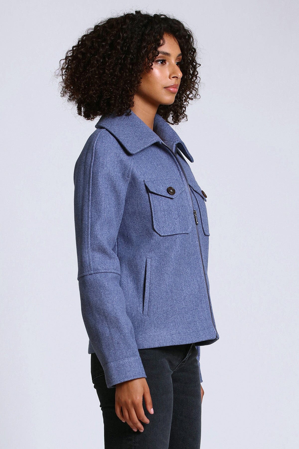 storm blue relaxed full zip front jacket shacket - figure flattering work appropriate jackets shackets outerwear for ladies