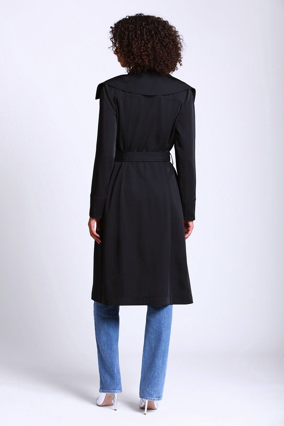 Black belted lightweight trench coat jacket - figure flattering fall winter fashion coats jackets for ladies