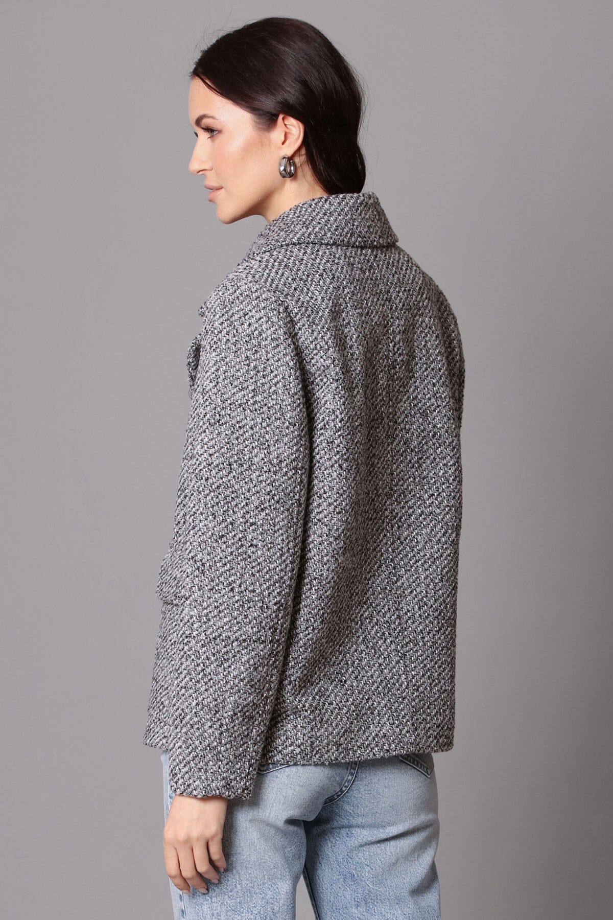 Grey relaxed retro tweed blazer coat jacket - women's figure flattering fashion blazers coats jackets for Fall trends