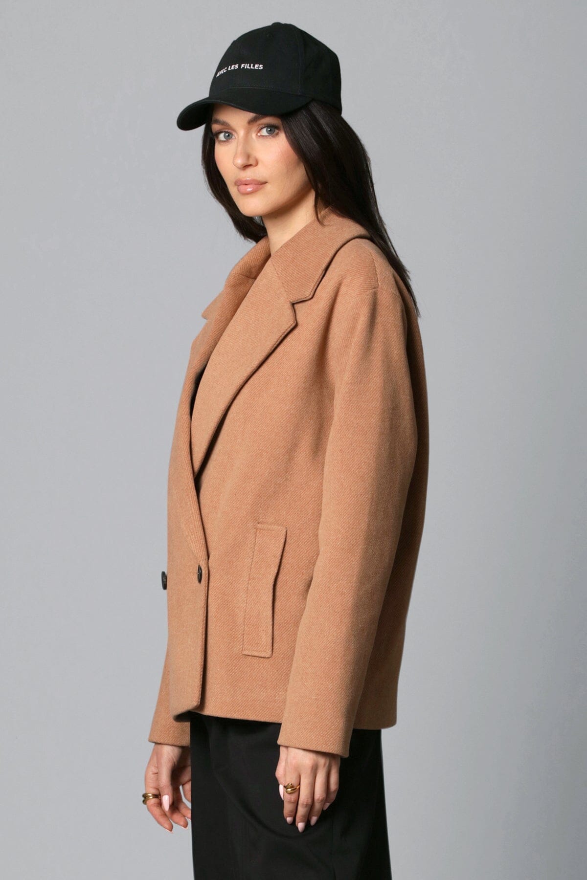 Camel beige wool blend relaxed peacoat coat jacket - women's figure flattering peacoats outerwear for fall winter fashion