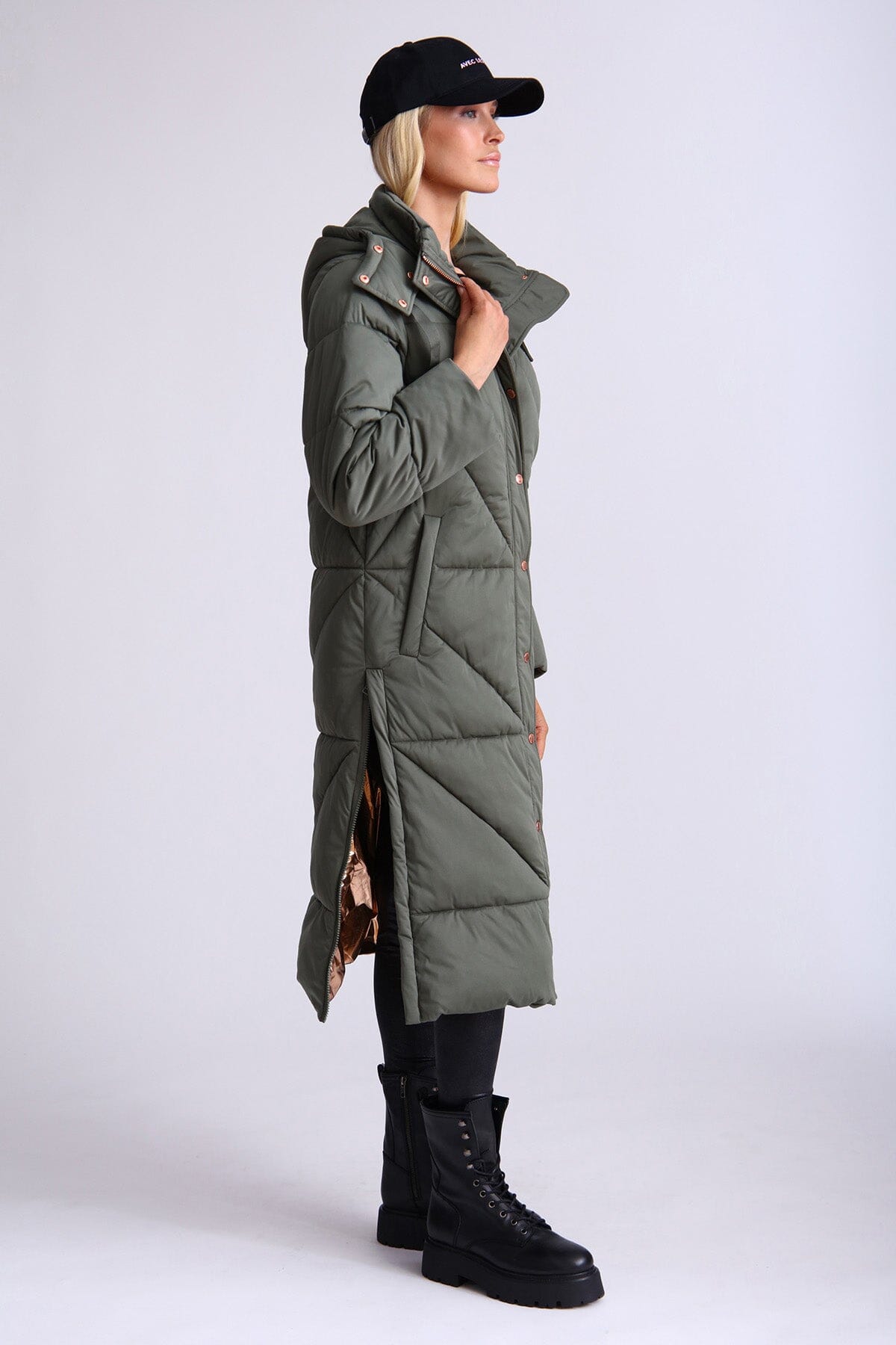 Olive green thermal puff longline cloud duvet puffer coat jacket - women's flattering long coats jackets for Fall 2023 by Avec Les Filles