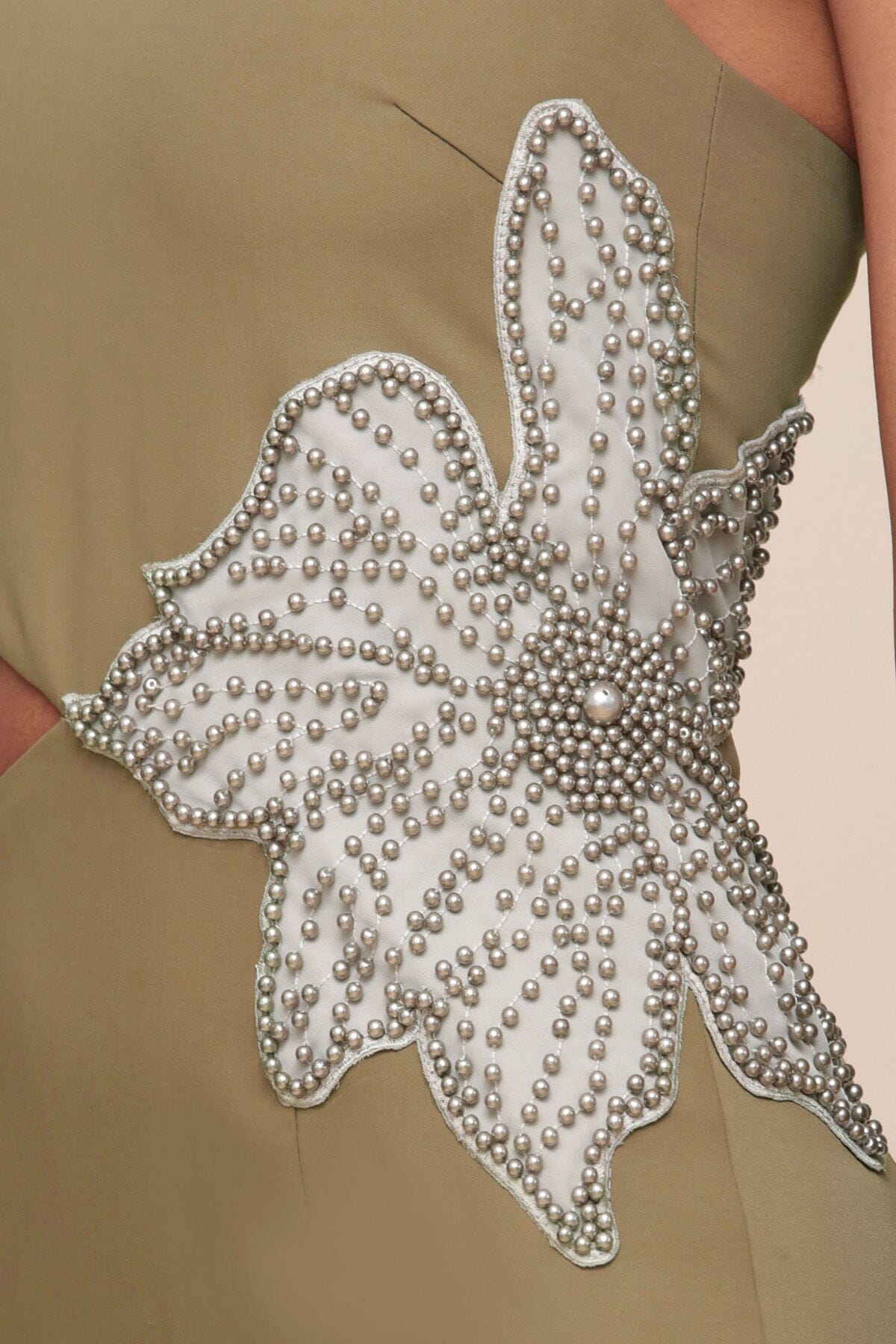 Olive Green Flower Embellished Cut-Out Halter Dress - Cute women's dresses by Avec Les Filles