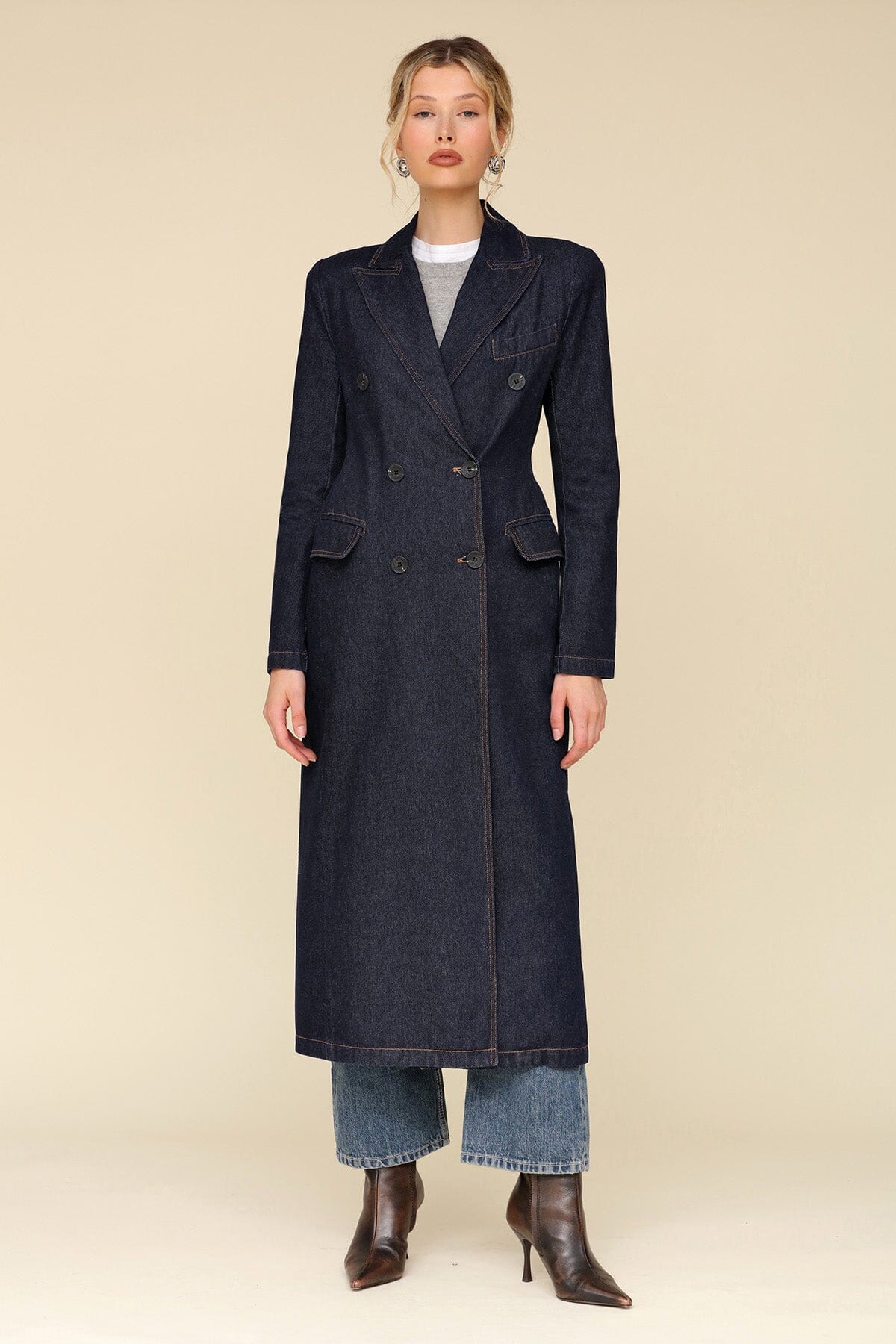 Tailored Double Breasted Denim Indigo Blue Coat - Shop long women coat by Avec Les Filles