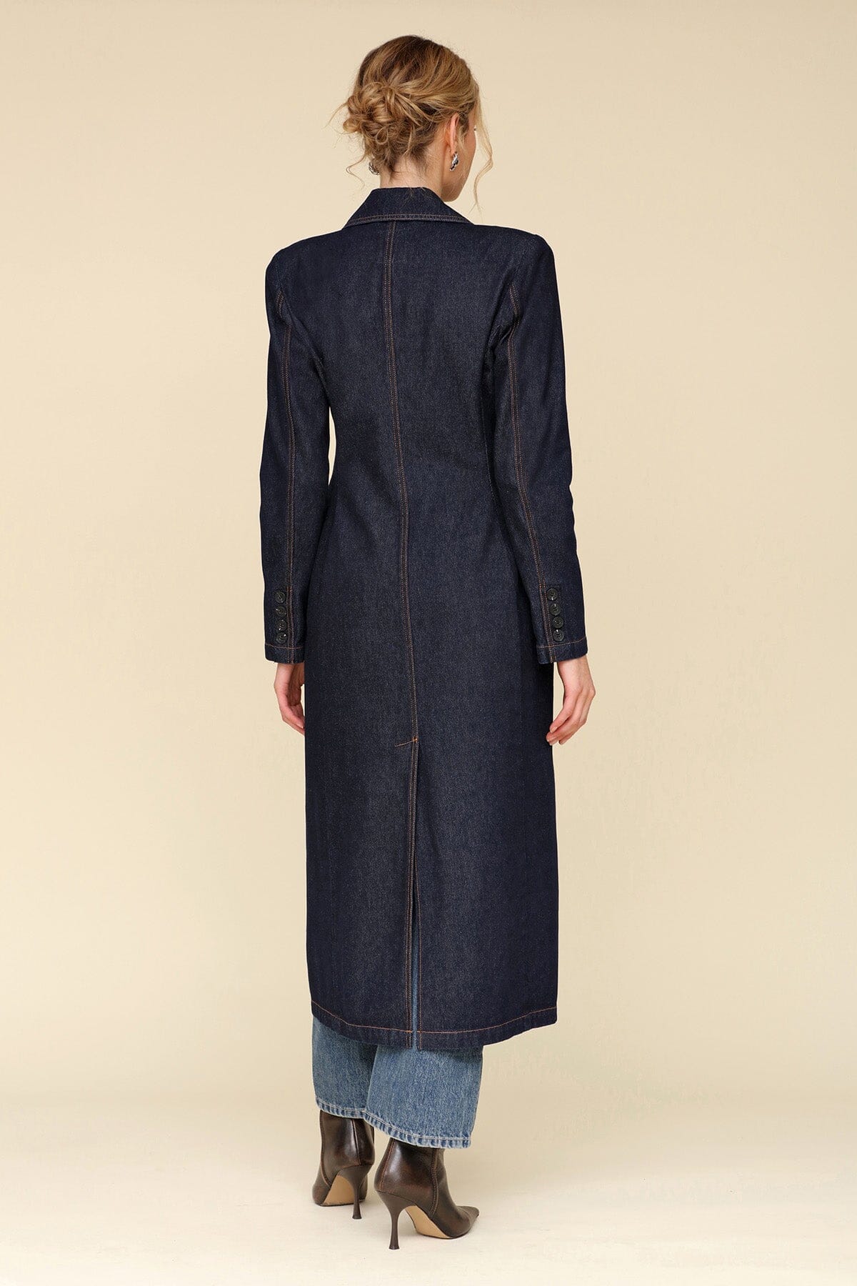 Tailored Double Breasted Denim Indigo Blue Coat - Shop long women coat by Avec Les Filles