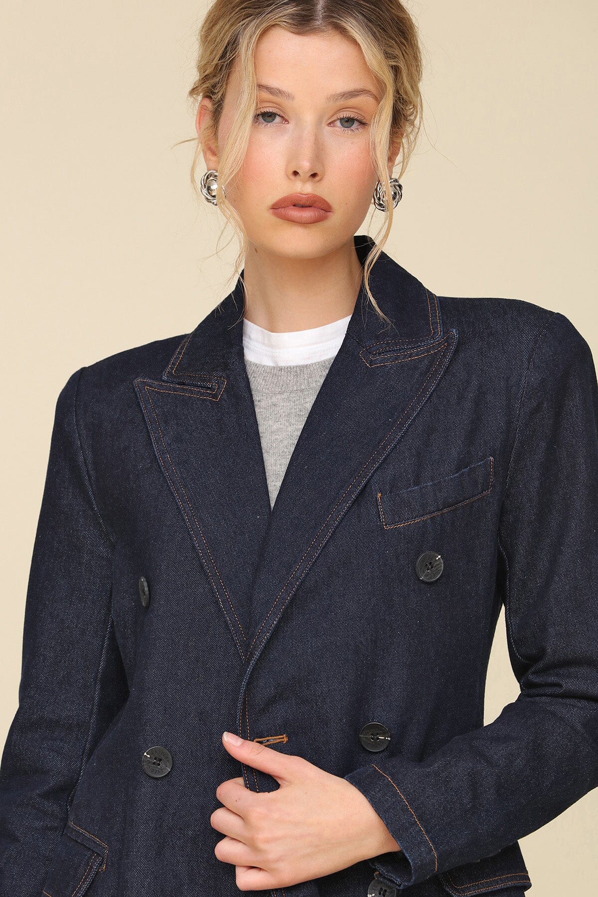 Tailored Double Breasted Denim Indigo Blue Coat - Shop long women coat by Avec Les Filles