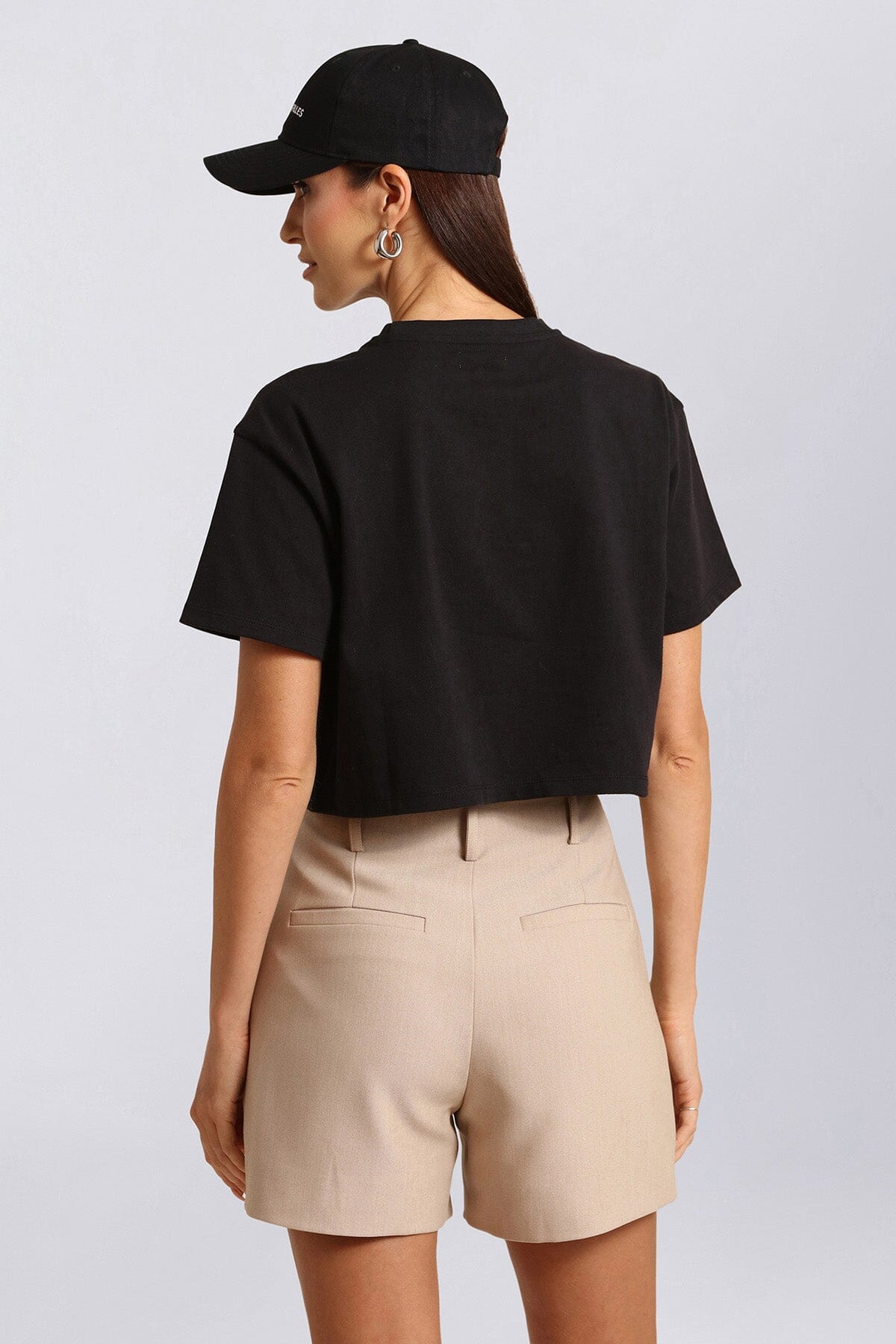 Black logo cropped cotton crew neck T-shirt with drop-shoulders and short sleeves - Cute women's shirts & tops by Avec Les Filles