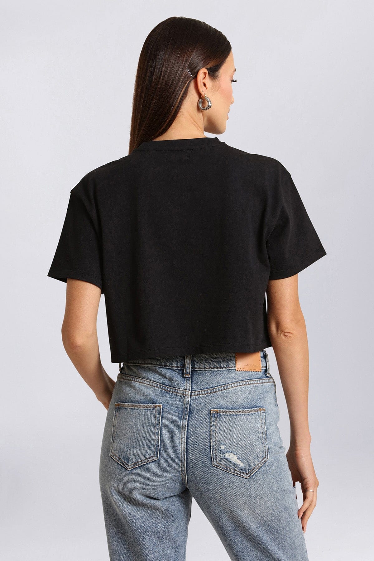 Black logo cropped cotton T-shirt with short sleeves and crew neck - Cute women's shirts & tops by Avec Les Filles