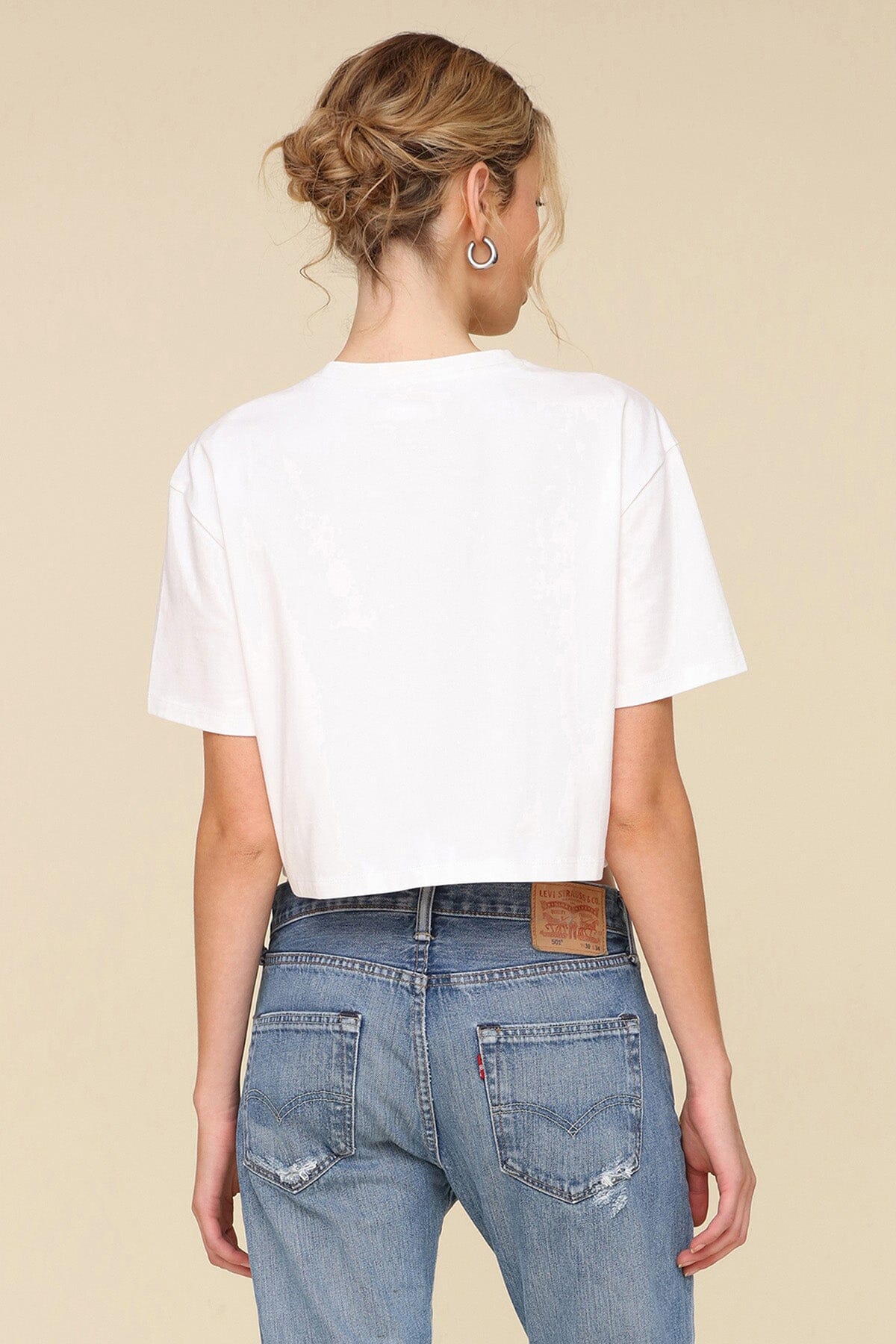 White logo cropped cotton T-shirt with short sleeves and crew neck - Cute women's shirts & tops by Avec Les Filles