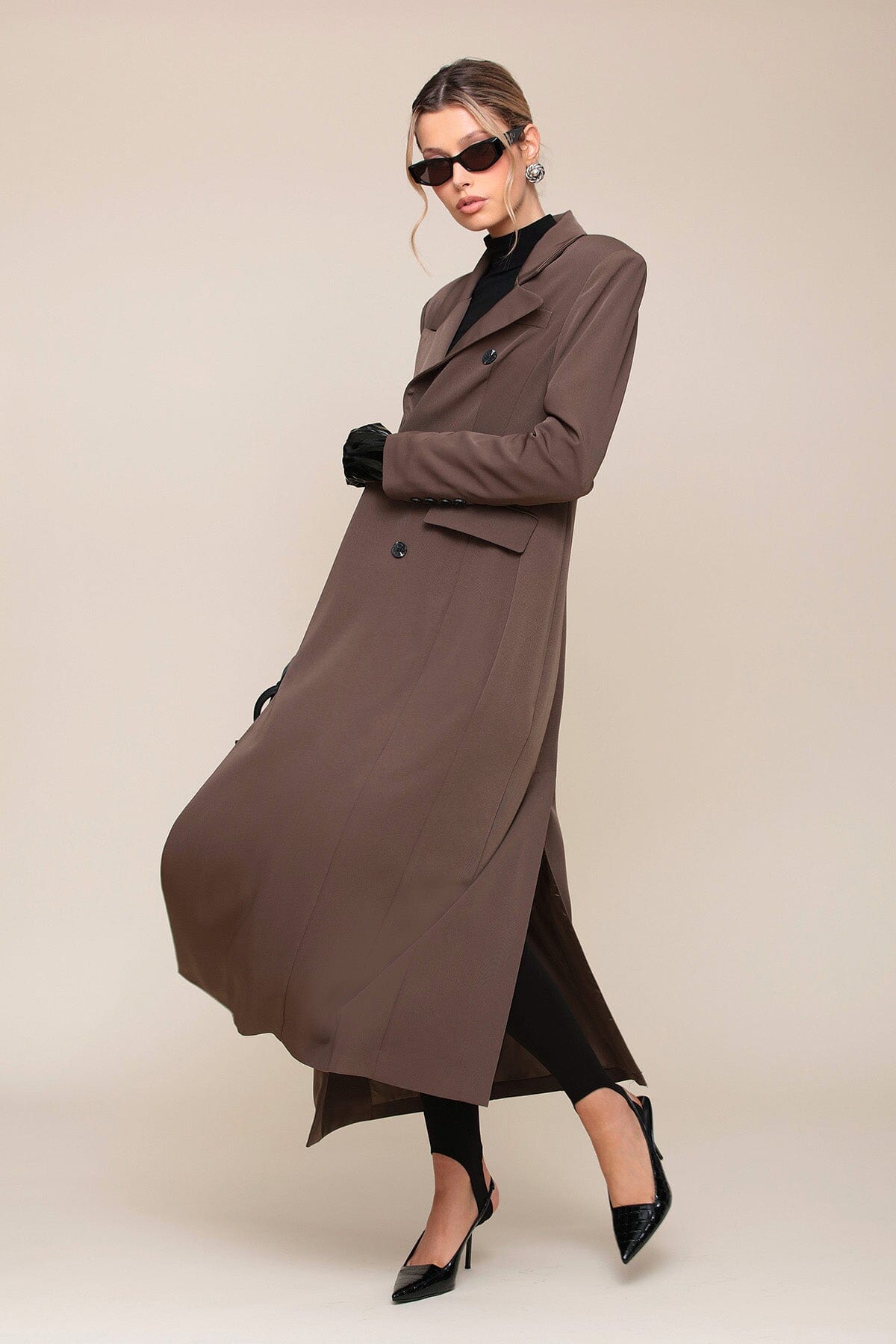 Women s Brown Long Maxi Tailored Coat Outerwear
