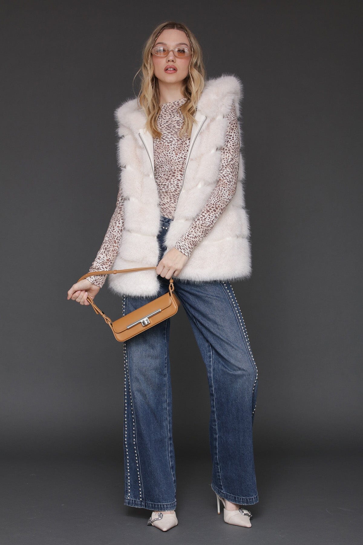 Plush luxe faux fur paneled cream Off white zip-front vest with hood and sleeveless - Cute women's vests by Avec Les Filles