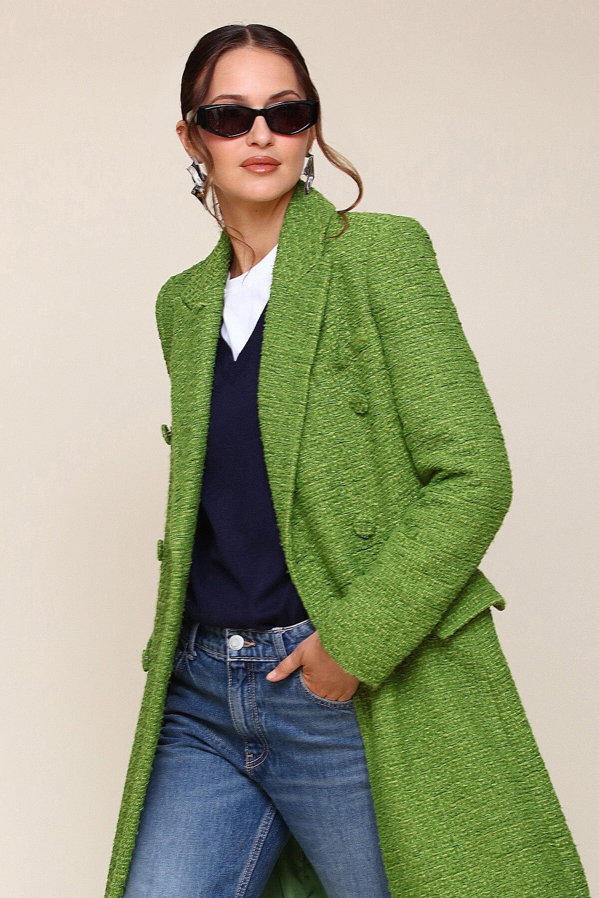 Tailored Green Tweed Longline Women s Coat