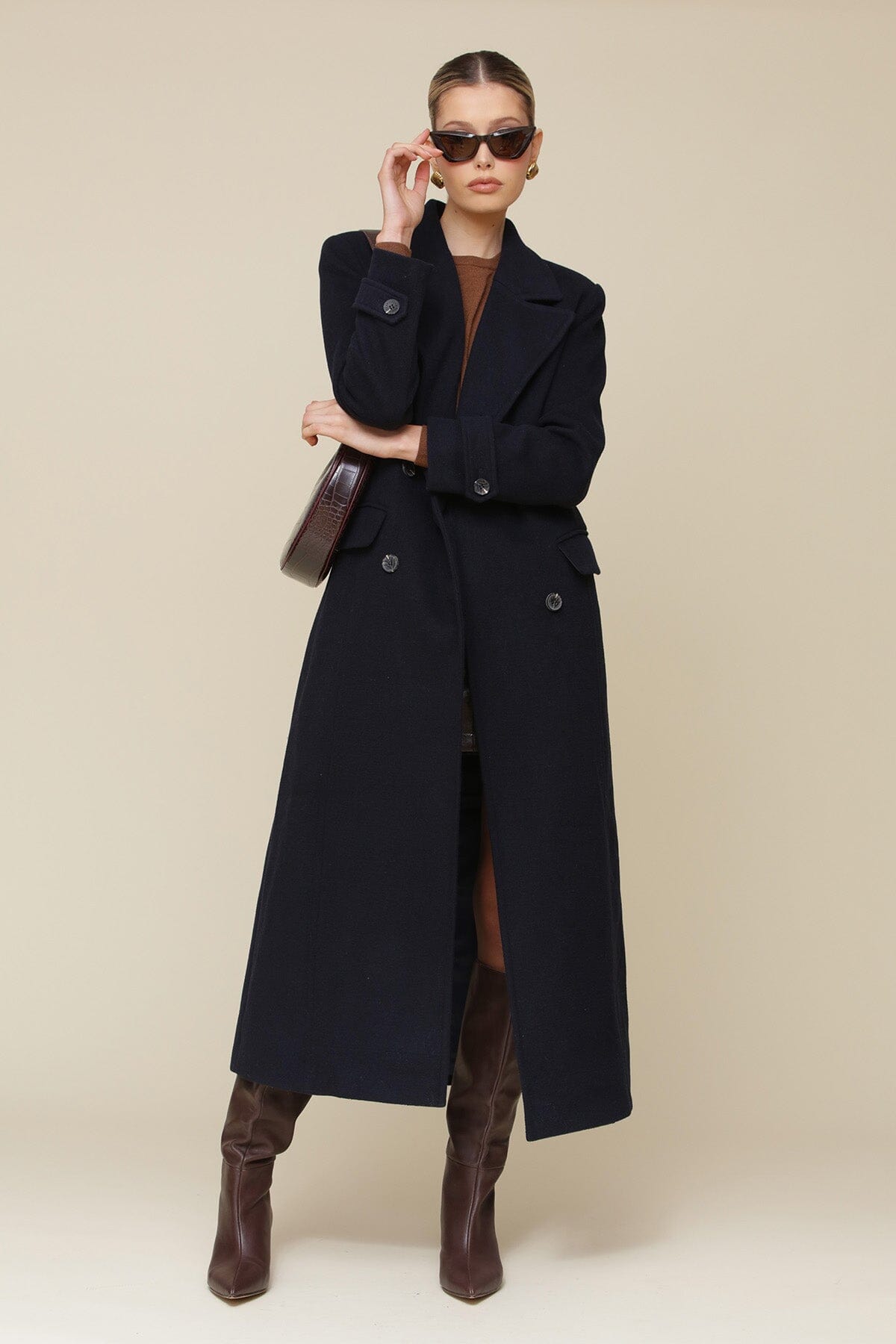 Wool Blend Tailored Maxi Coat