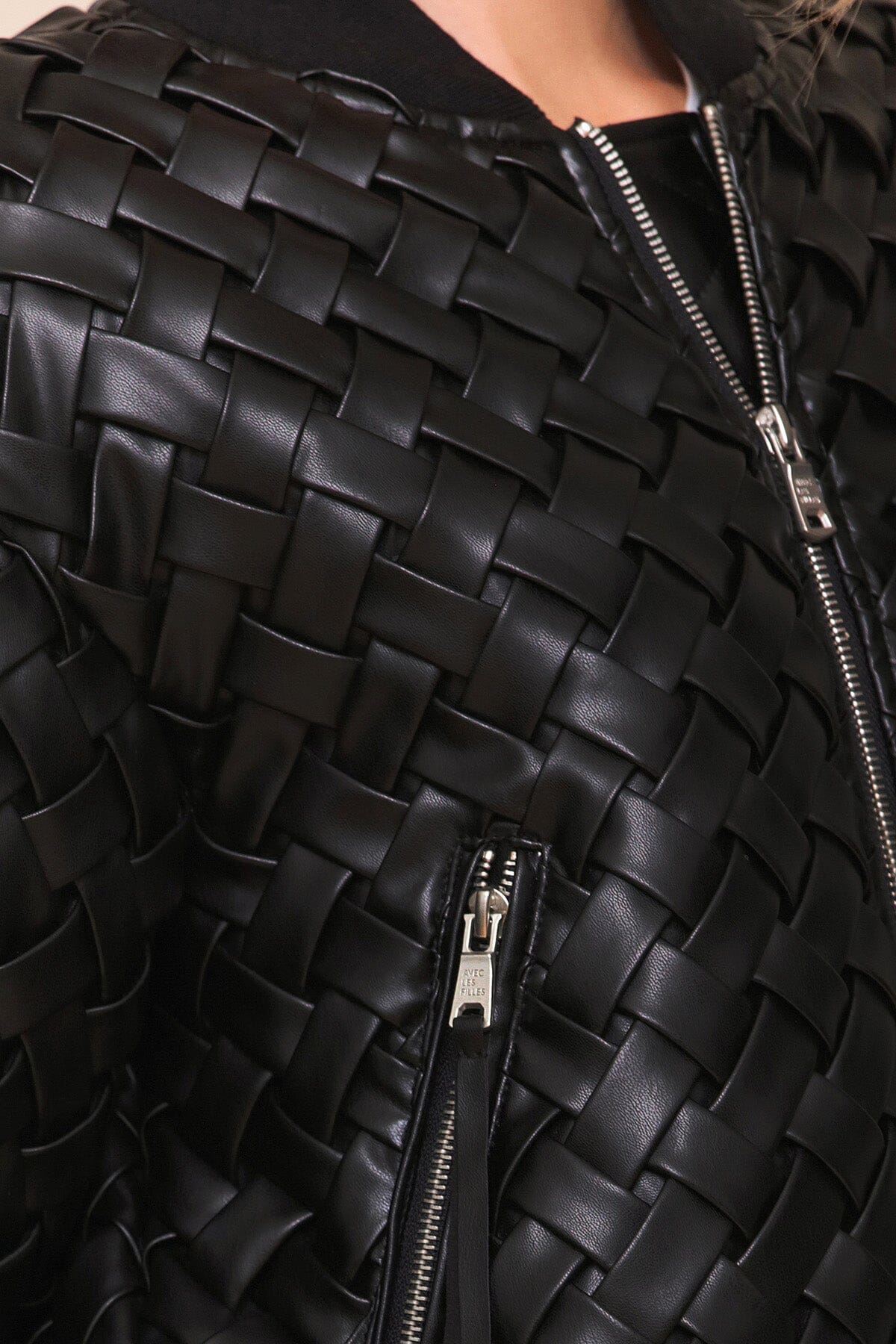 Woven faux leather black bomber jacket with drop-shoulders - Shop bomber jackets by Avec Les Filles