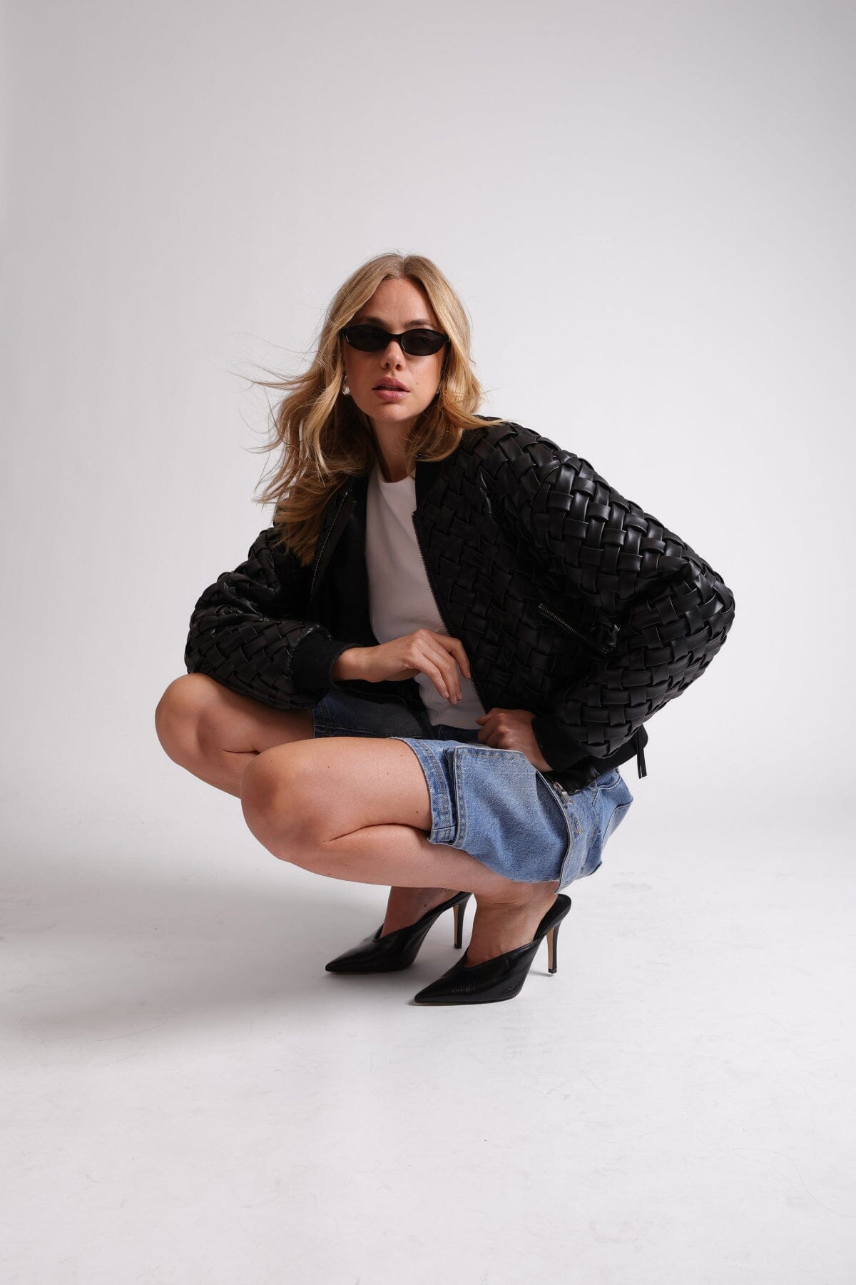 Black woven weaved soft faux leather bomber Jacket - Shop women's cute bomber coats & jackets Avec Les Filles