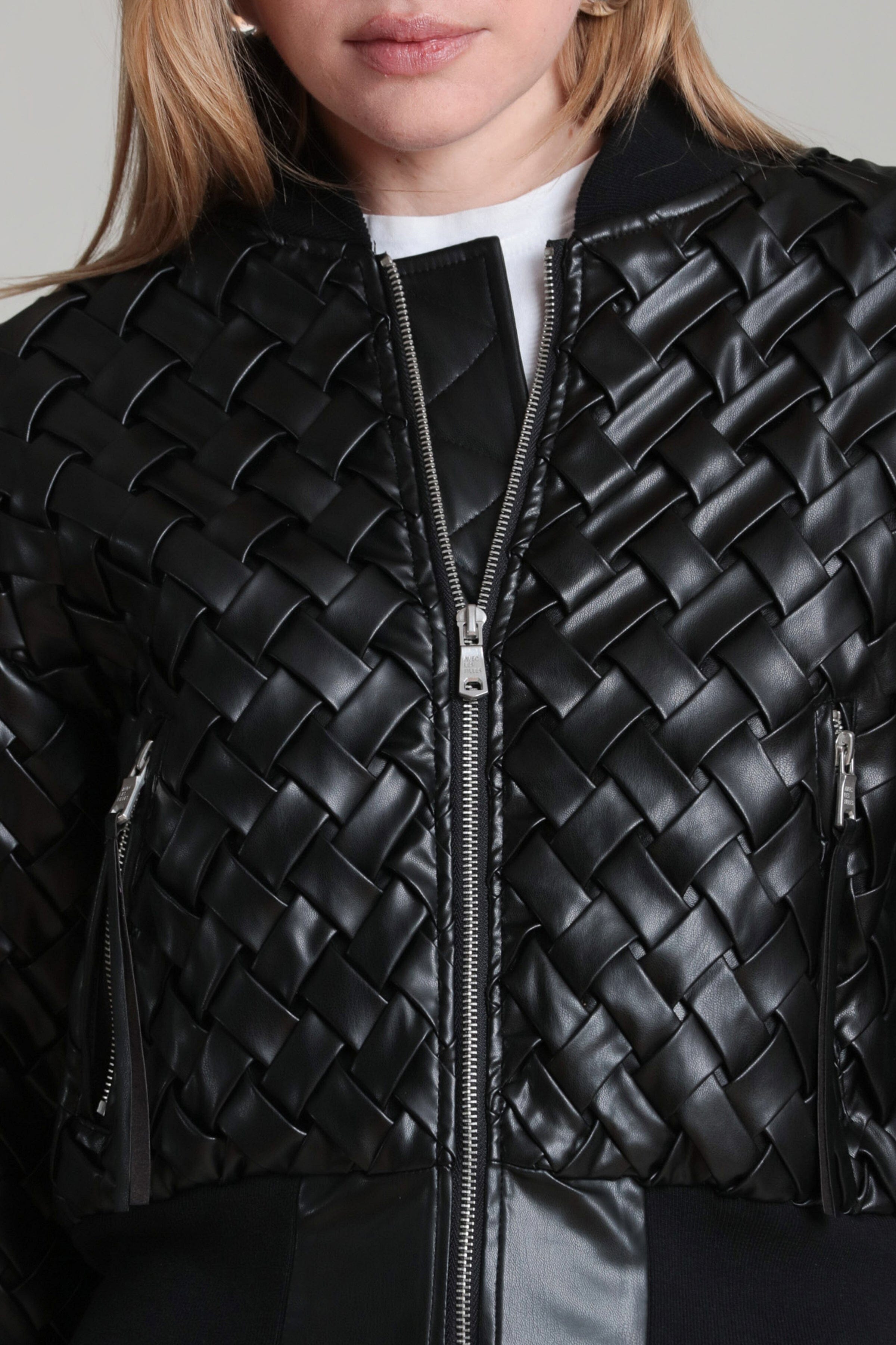 Woven faux leather black bomber jacket - Shop women's cute bomber jackets by Avec Les Filles