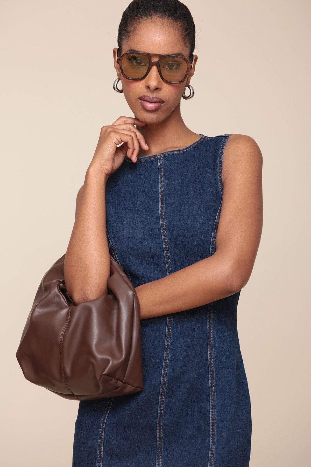 Navy blue denim bodycon crewneck sleeveless sheath dress with an easy zipper back closure - Cute womens dresses by Avec Les Filles