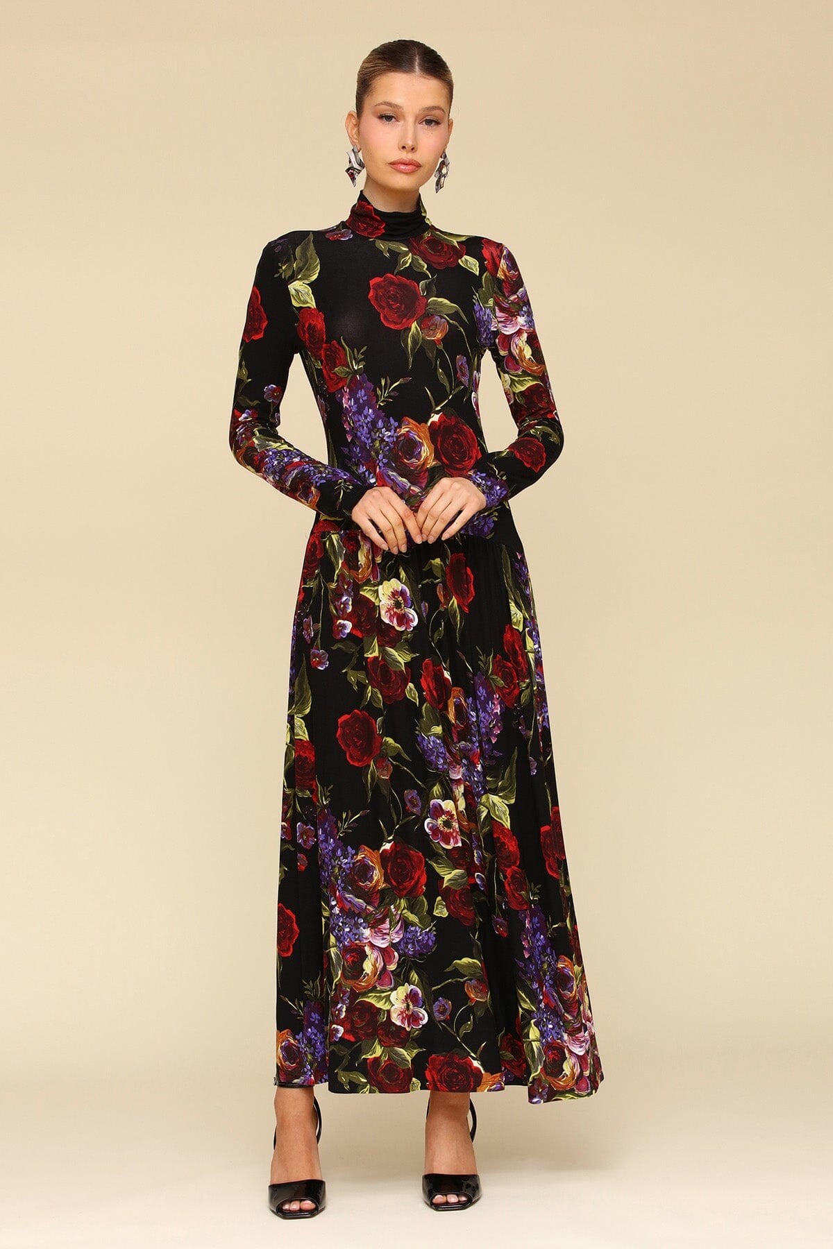 Black Dark Floral Drop-Waist Maxi Dress - Cute women's maxi dresses by Avec Les Filles