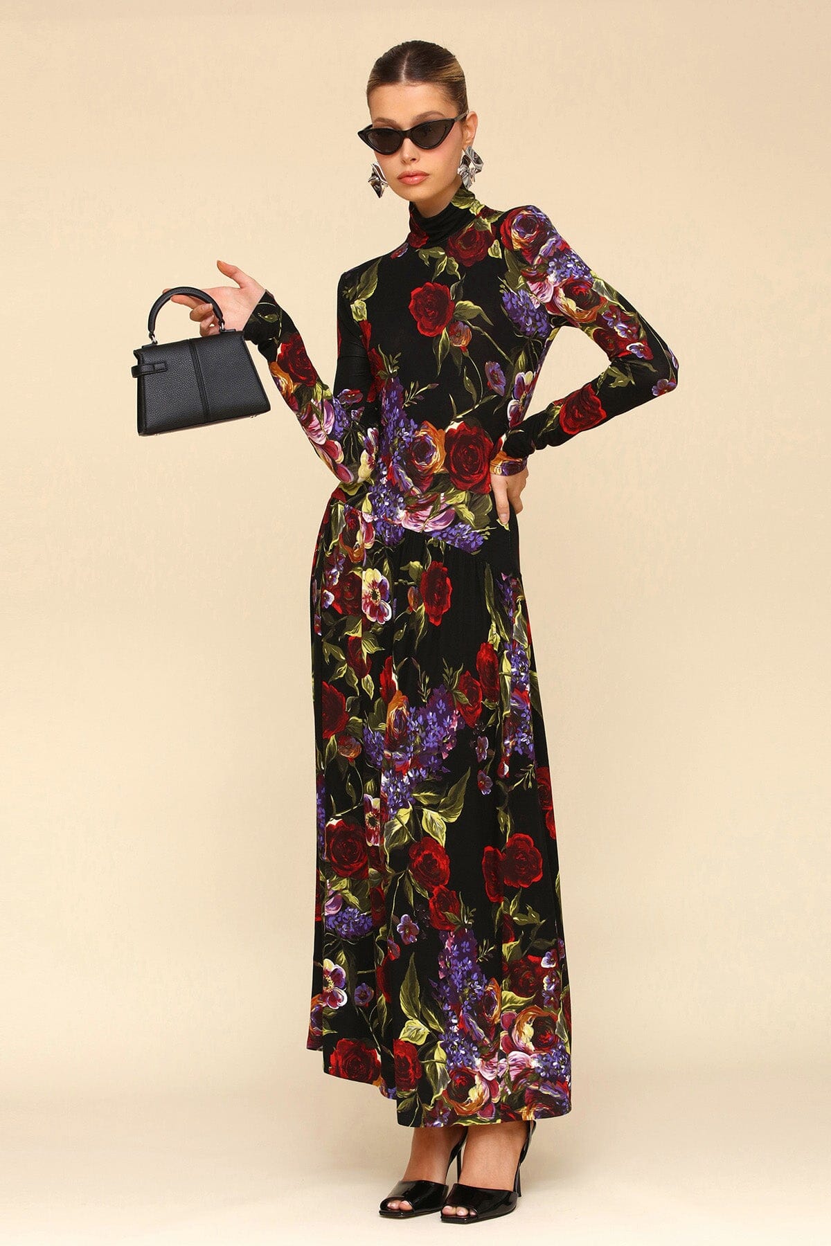 Black Dark Floral Drop-Waist Maxi Dress - Cute women's maxi dresses by Avec Les Filles