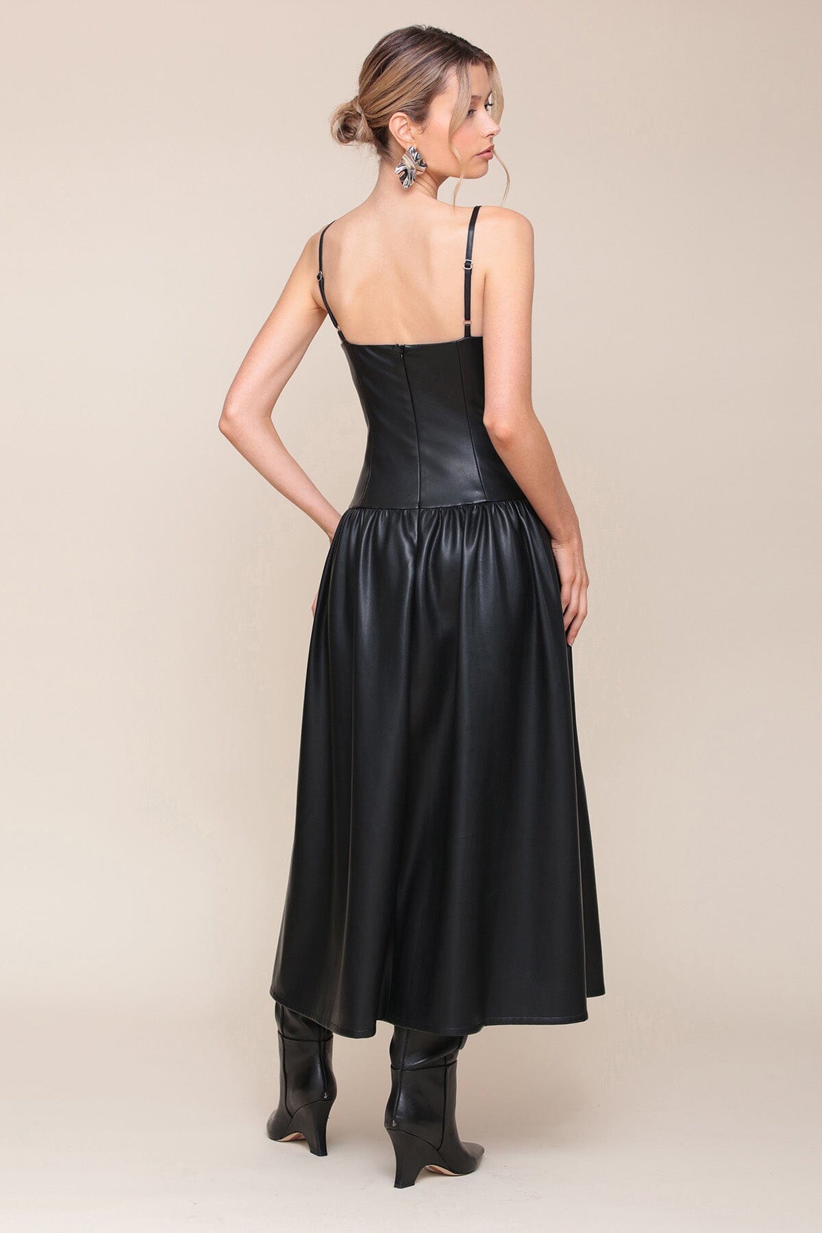 Black Faux Leather Drop Waist Maxi Long Dress - Cute designer faux vegan leather dresses by Avec Les Filles