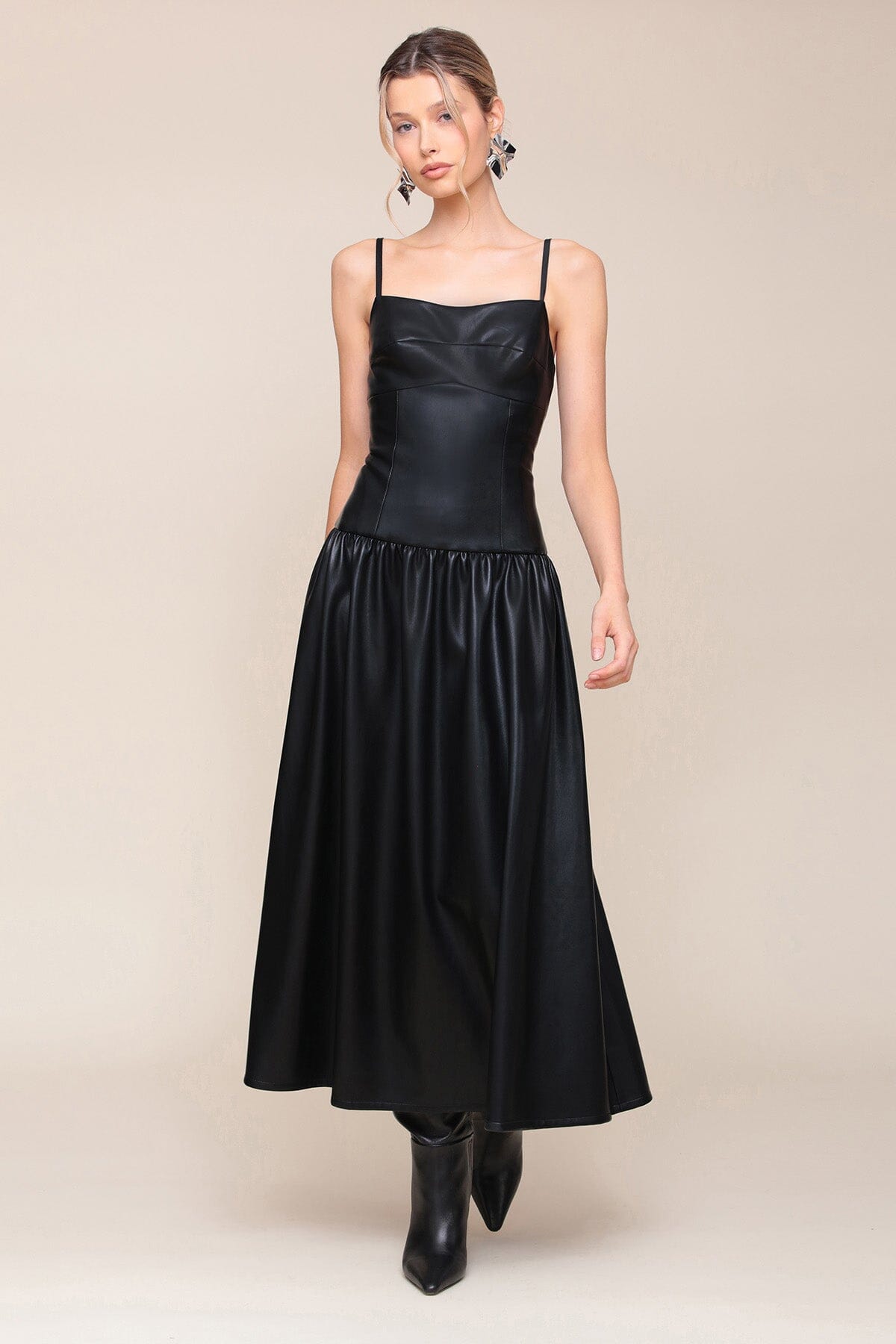 Black Faux Leather Drop Waist Maxi Dress - Cute designer faux vegan leather dresses by Avec Les Filles
