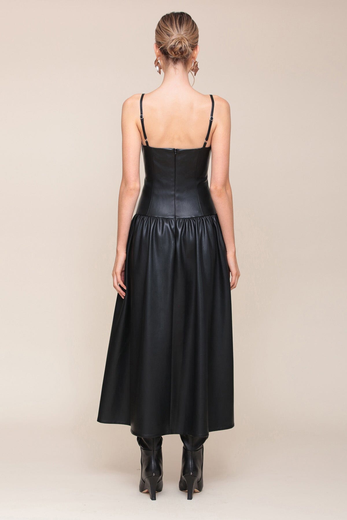 Black Faux Leather Drop Waist Maxi Dress - Cute designer faux vegan leather dresses by Avec Les Filles