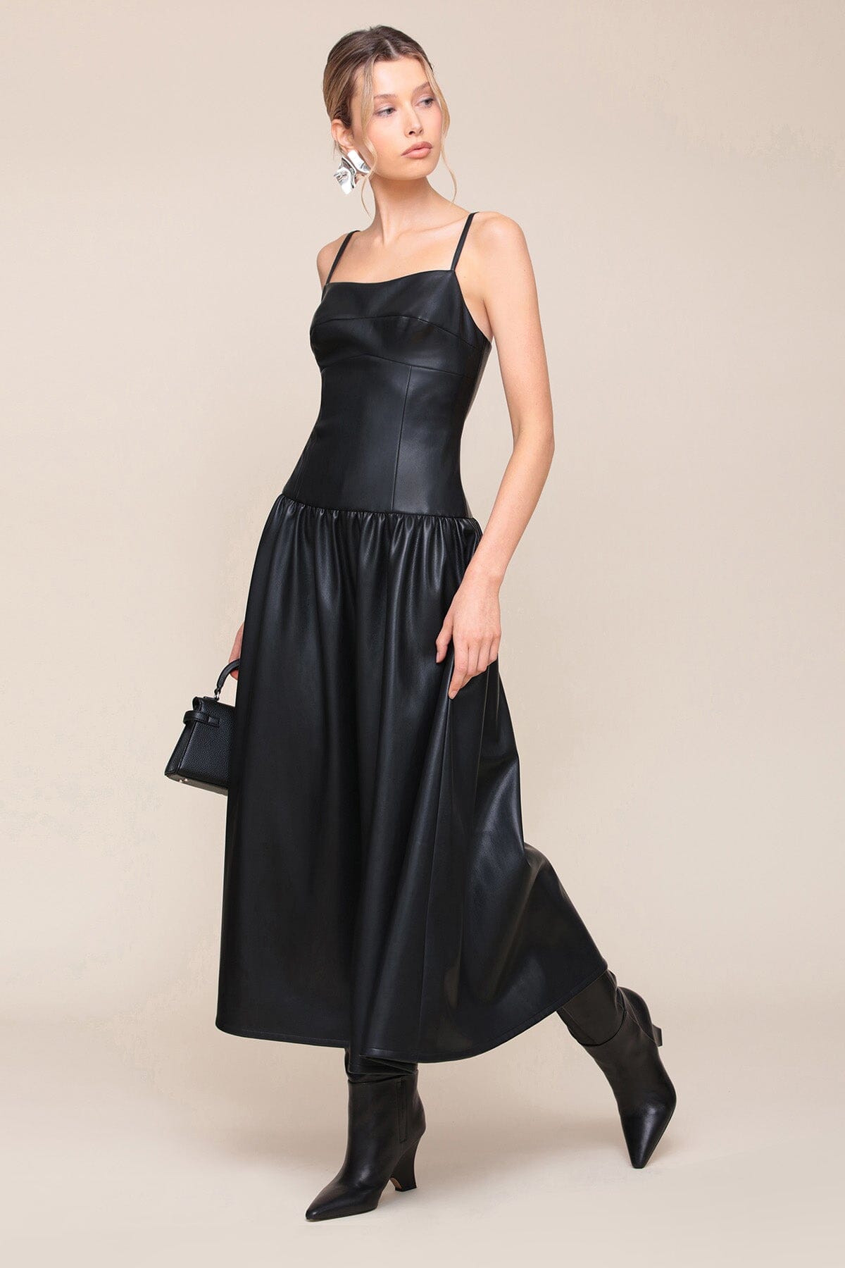 Black Faux Leather Drop Waist Maxi Dress - Cute designer faux vegan leather dresses by Avec Les Filles