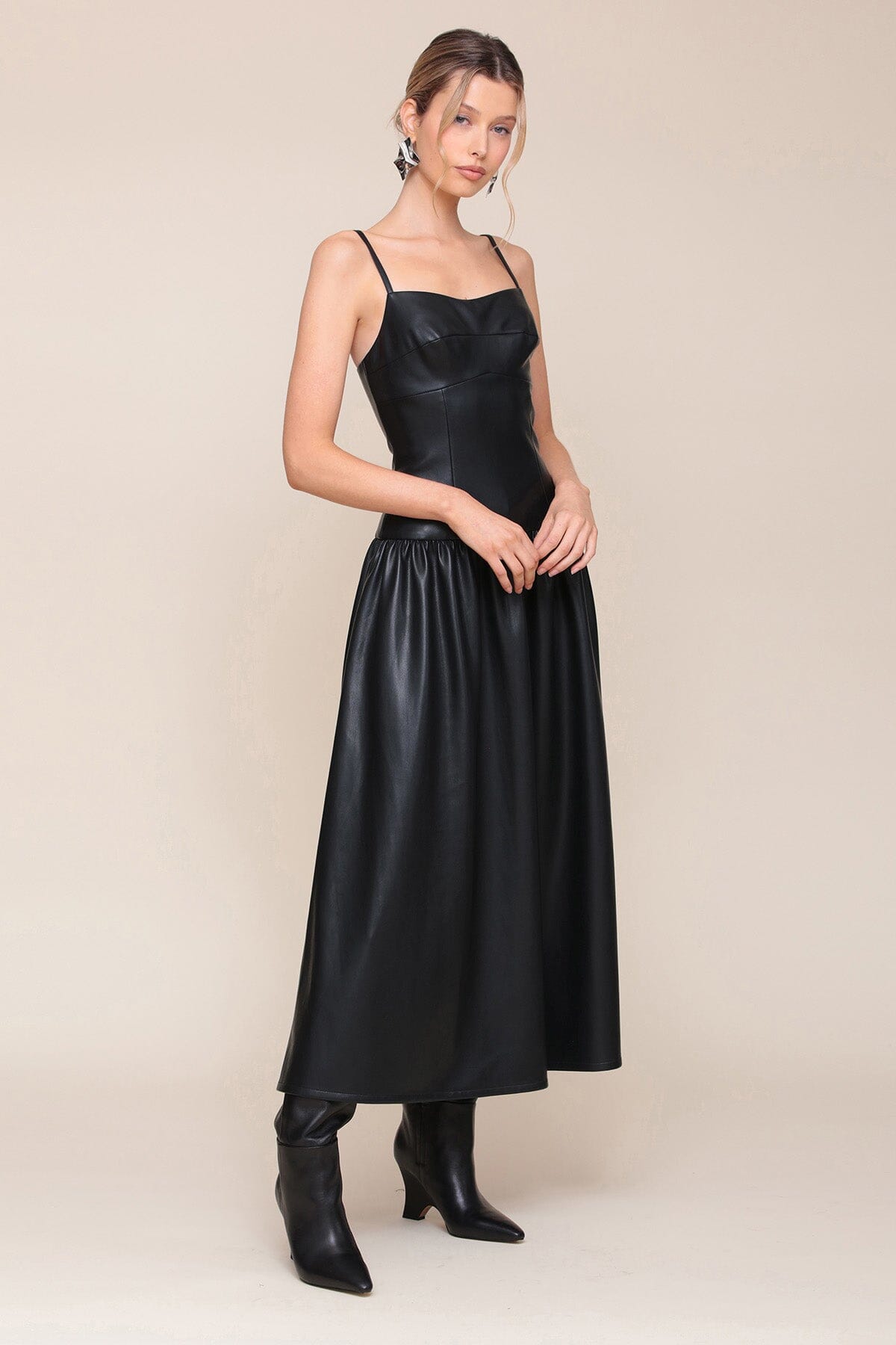 Black Faux Leather Drop Waist Maxi Dress - Cute designer faux vegan leather dresses by Avec Les Filles