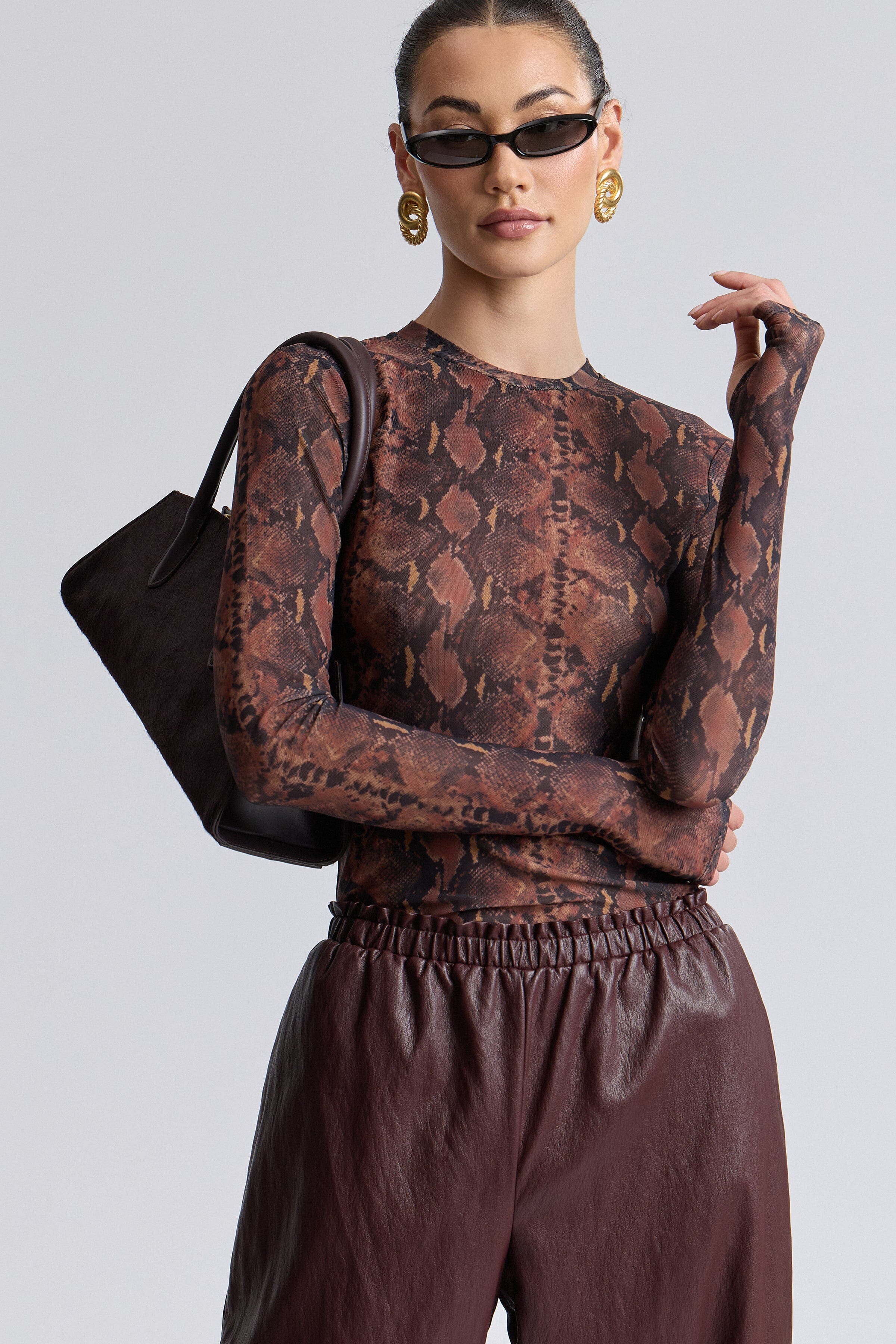 Stretch mesh long sleeve top with crew neckline - Shop designer women's cute printed tops by Avec Les Filles.