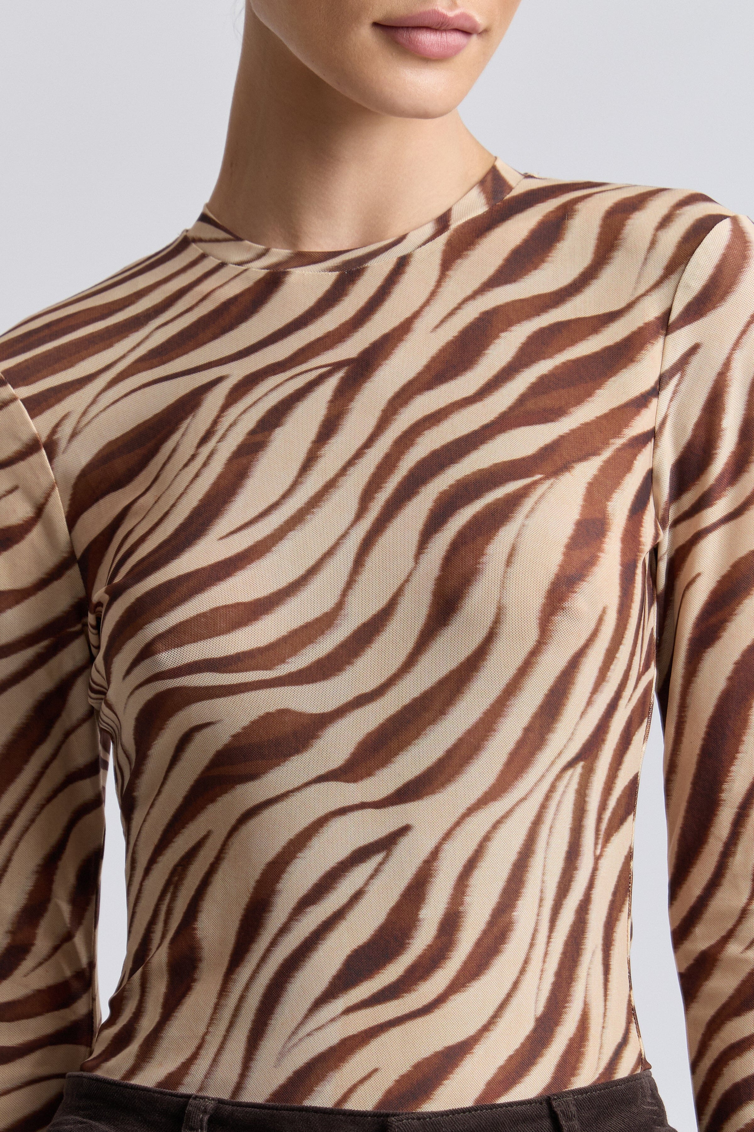 Zebra animal print mesh long sleeve top with crew neckline - Shop women's cute printed tops by Avec Les Filles