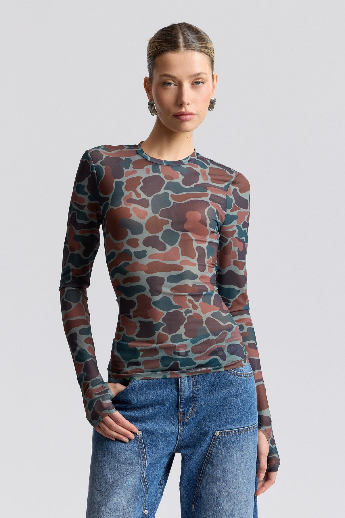 Multicolor printed womens camo long sleeve - Shop designer cute mesh tops by Avec Les Filles.