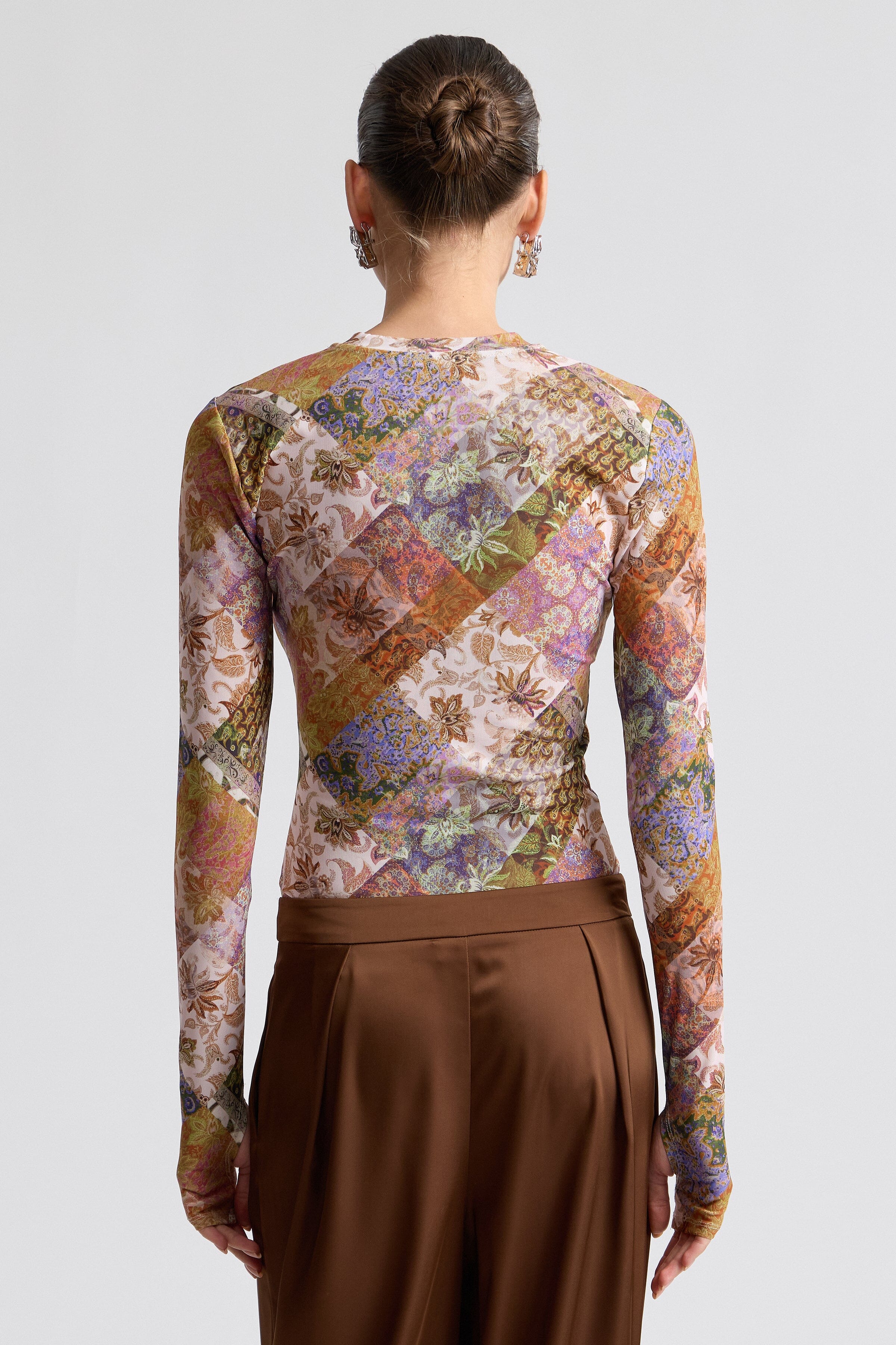 Multicolor paisley printed floral mesh long sleeve top with thumbholes - Shop women's floral tops by Avec Les Filles.