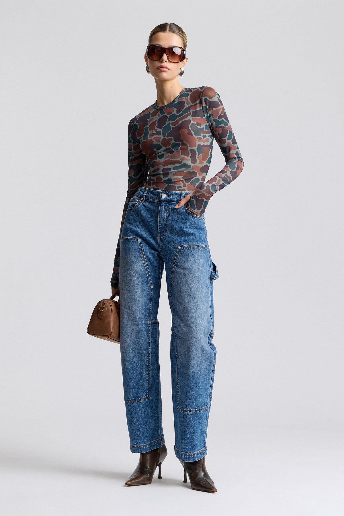 Stretch multicolor printed long sleeve mesh top with crew neck - Shop women's mesh tops by Avec Les Filles.