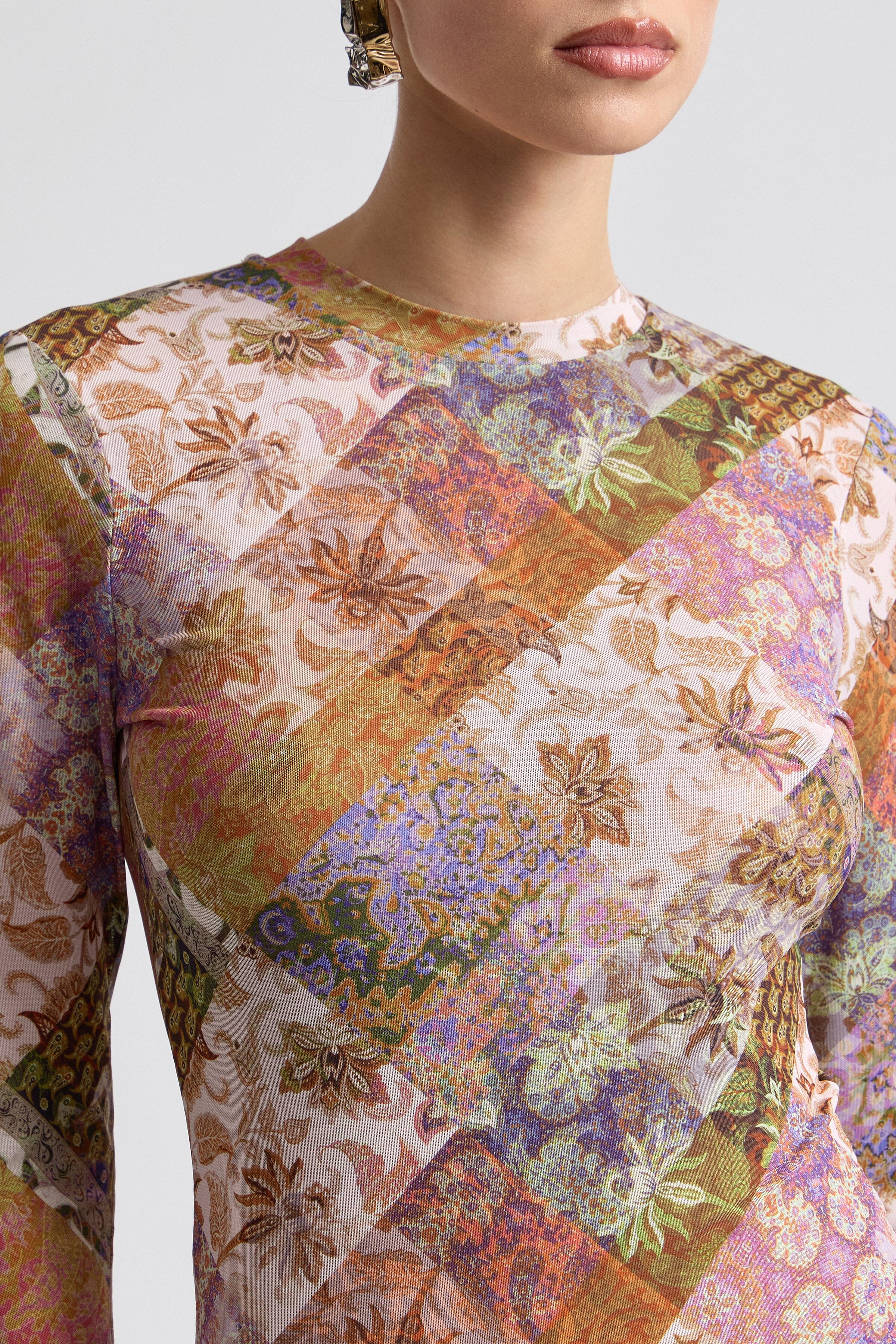 Multicolor printed paisley mesh top - Shop designer women's cute floral tops by Avec Les Filles.