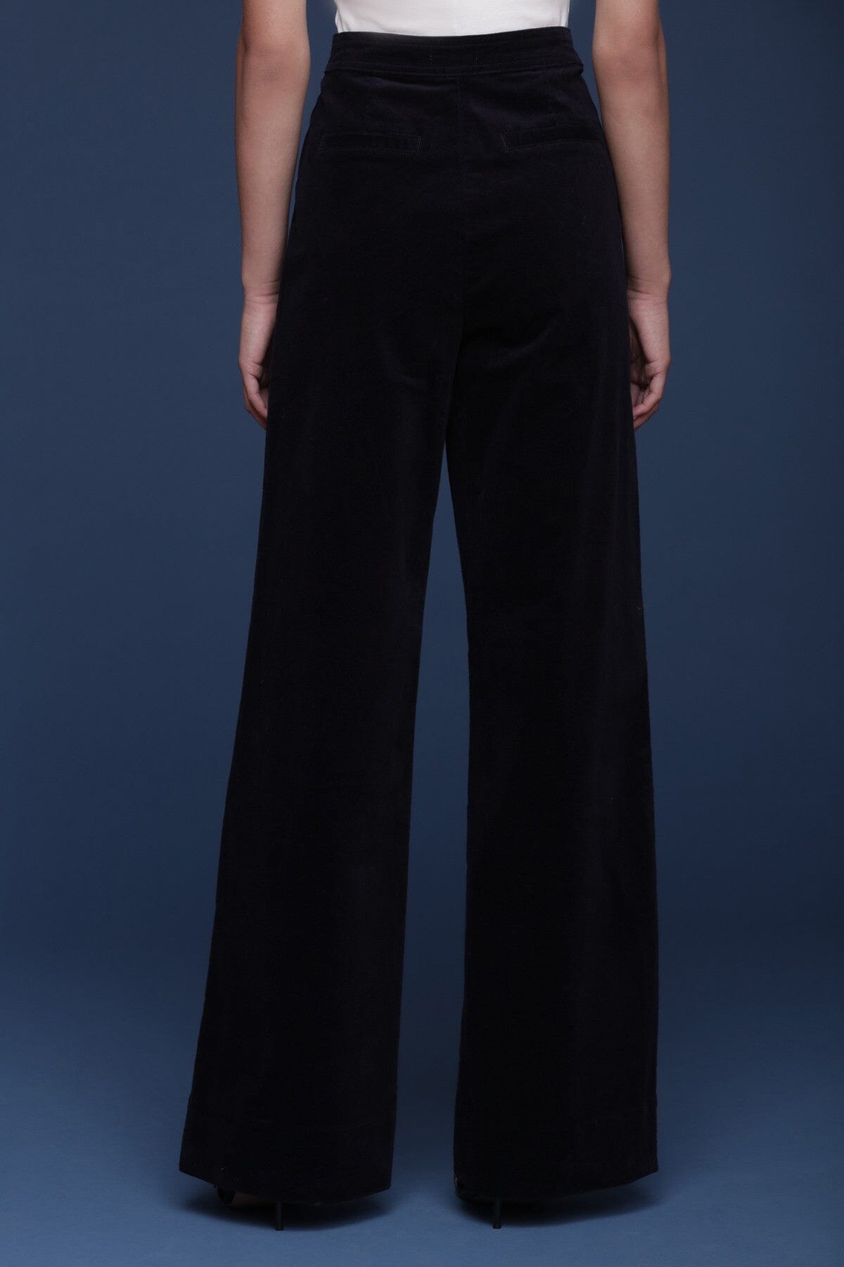 Double zip wide leg navy corduroy pant made from cotton blend with a high-rise waist and belt loops - Cute women's pants by Avec Les Filles