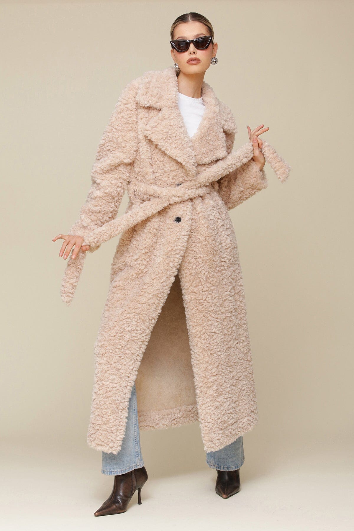 Belted Teddy Faux Fur Maxi Coat