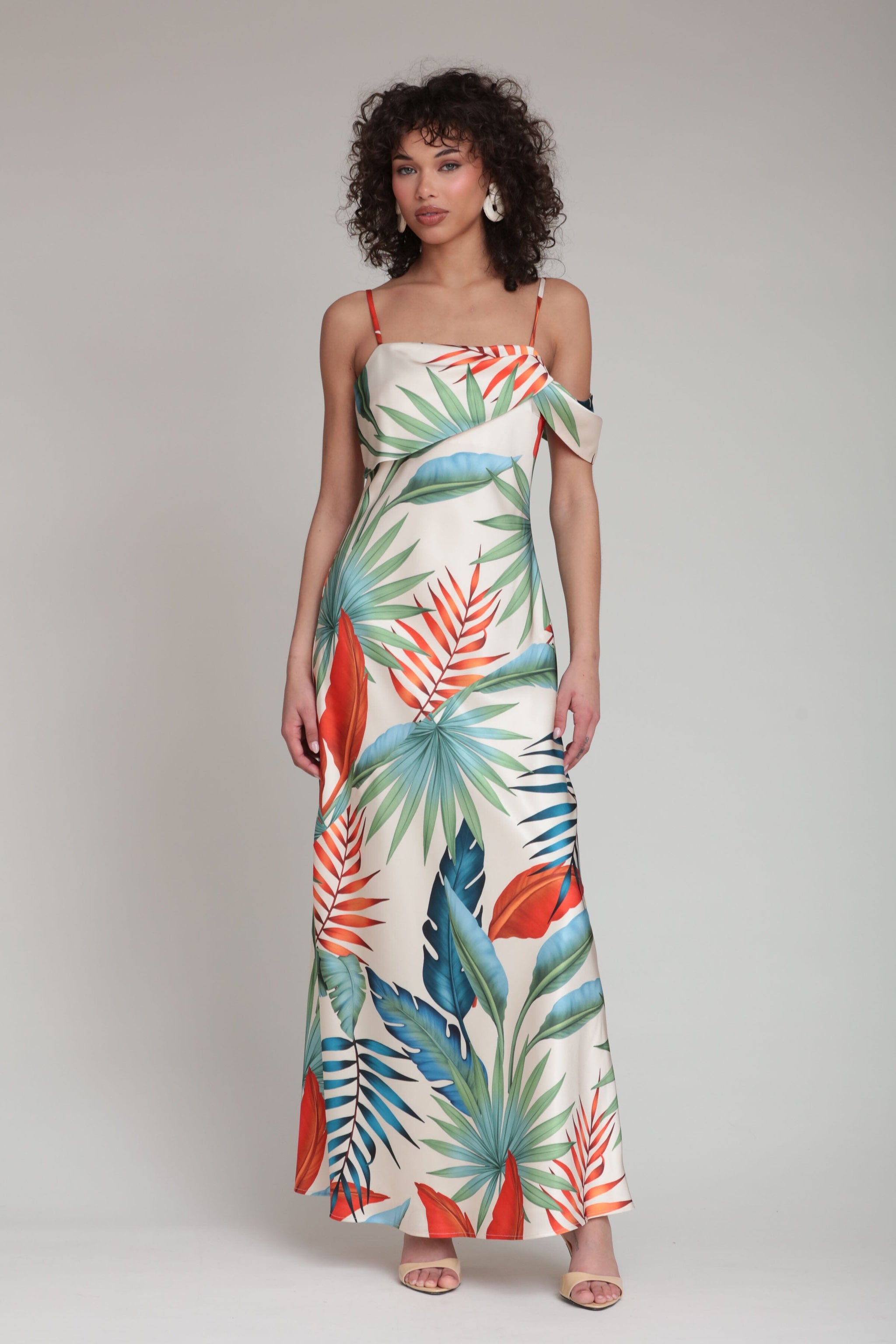 extratropical maxi dress Tropical Bias Cut Multicolor Satin Maxi Dress Birds of Paradise / 12