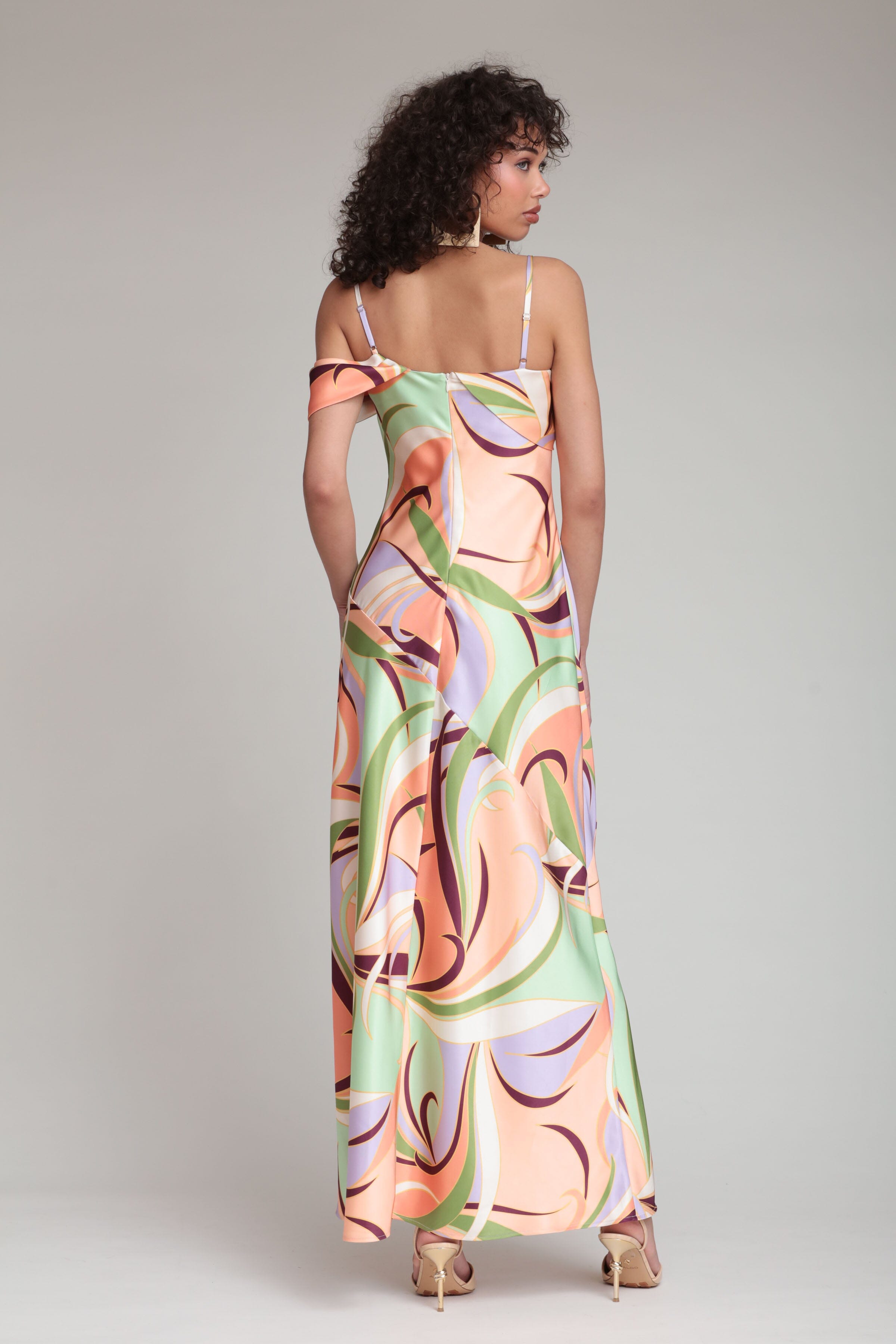 Asymmetrical printed satin dress with adjustable straps - Shop cute party, wedding guest dresses by Avec Les Filles
