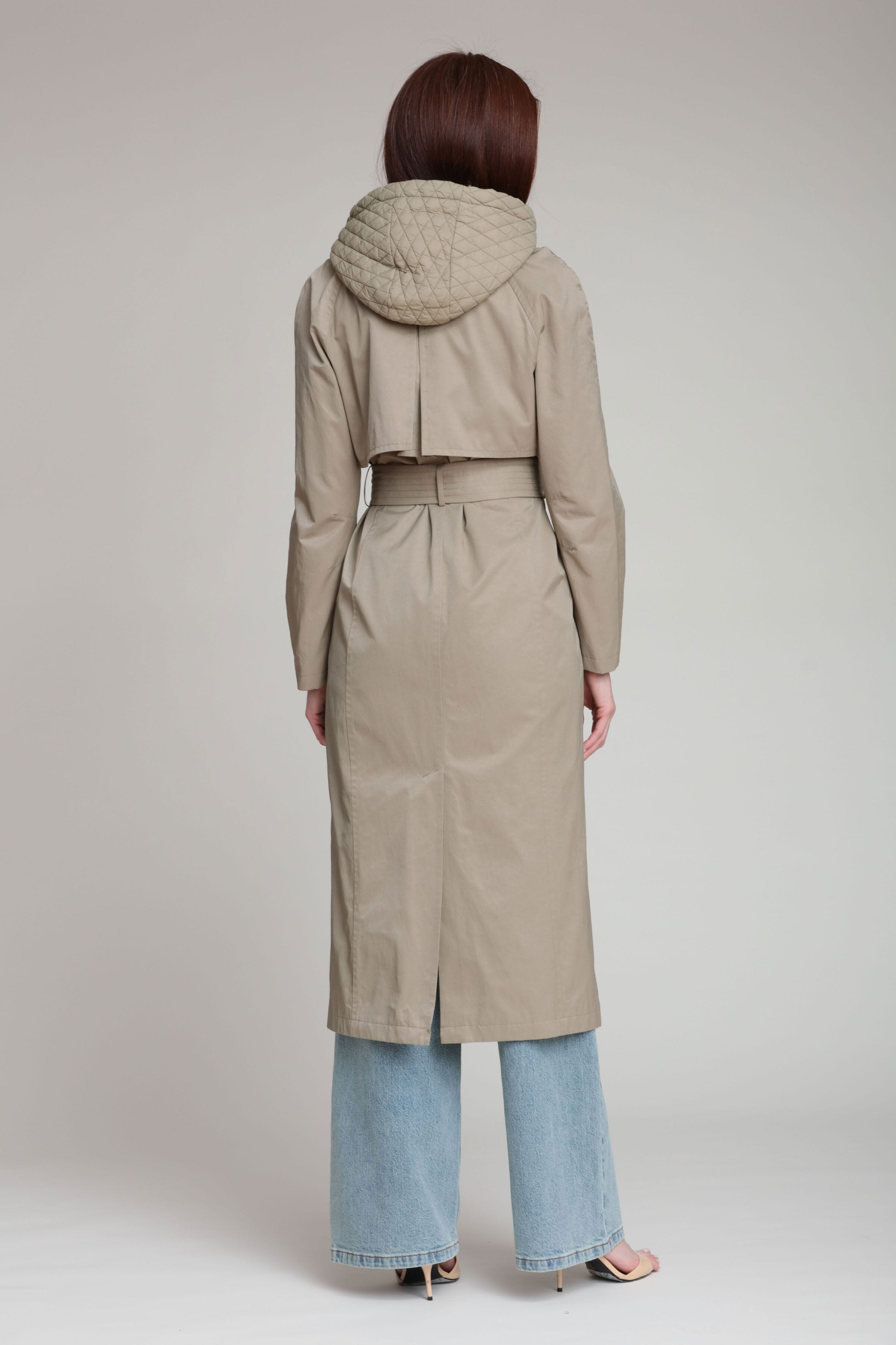 Cotton nylon double-breasted front sage midi trench coat - Shop designer women's trench coats by Avec Les Filles