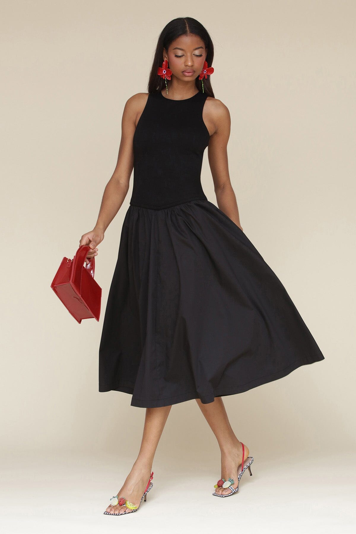 Cotton Blend Drop Waist Midi Dress Dresses Avec Les Filles