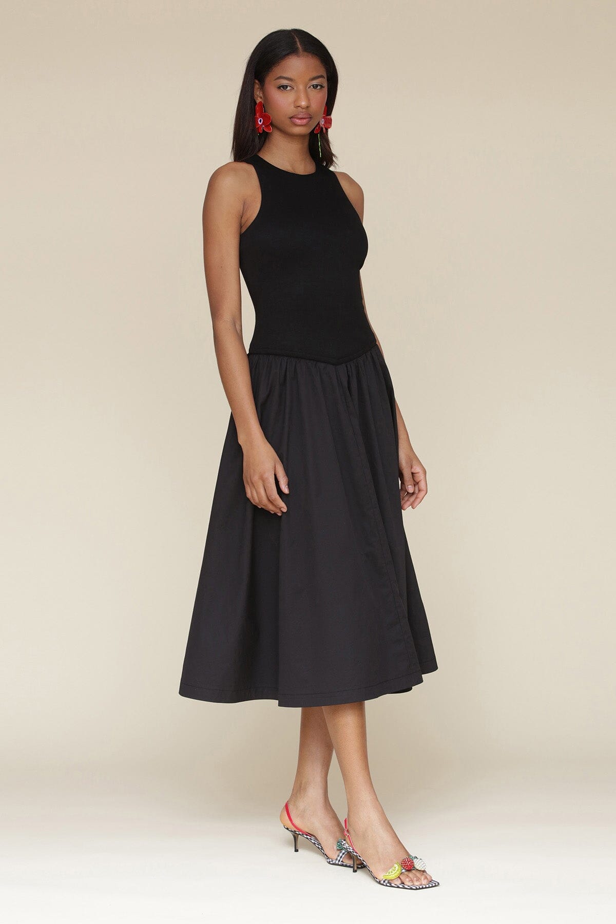 Cotton Blend Drop Waist Midi Dress Dresses Avec Les Filles