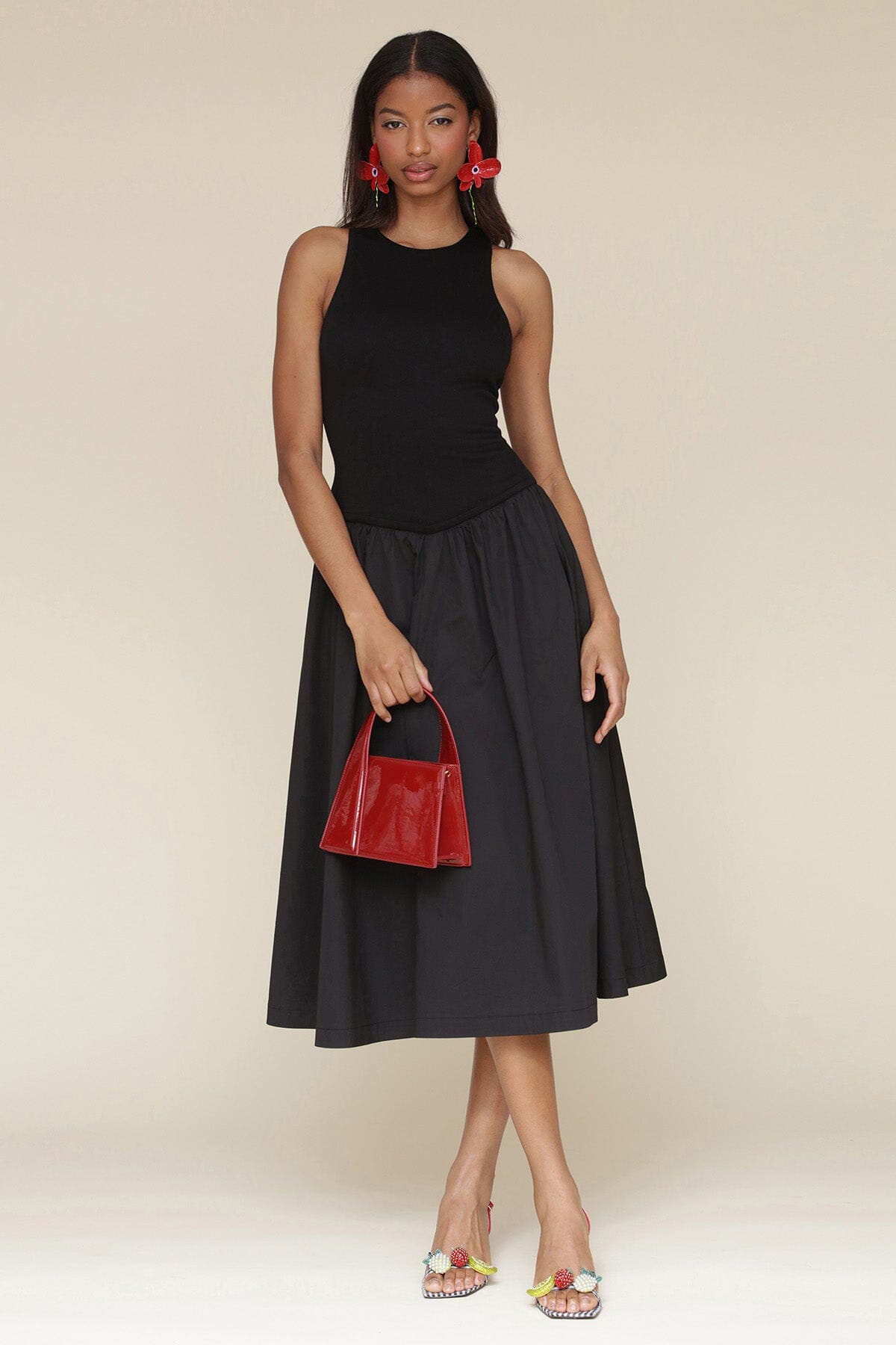 Cotton Blend Drop Waist Midi Dress Dresses Avec Les Filles