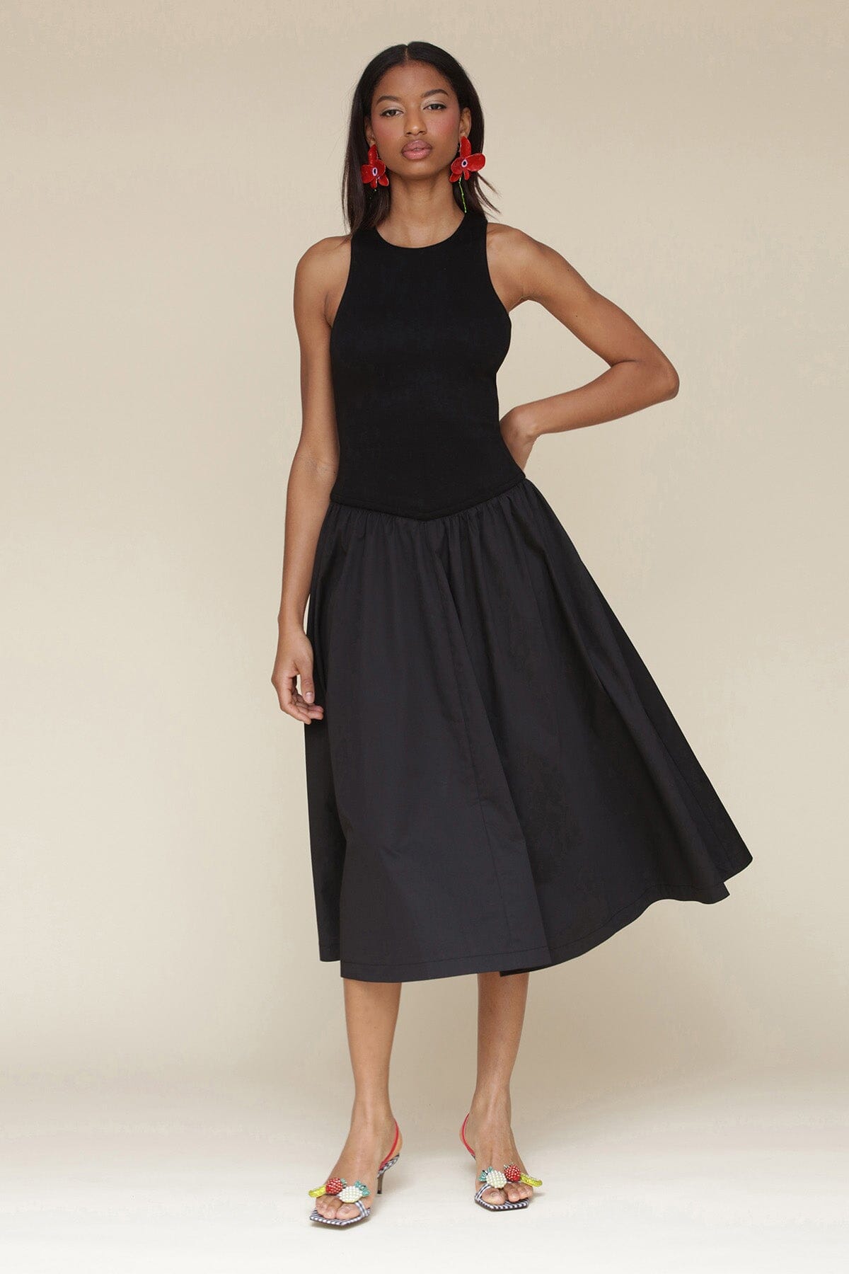 Cotton Blend Drop Waist Midi Dress Dresses Avec Les Filles