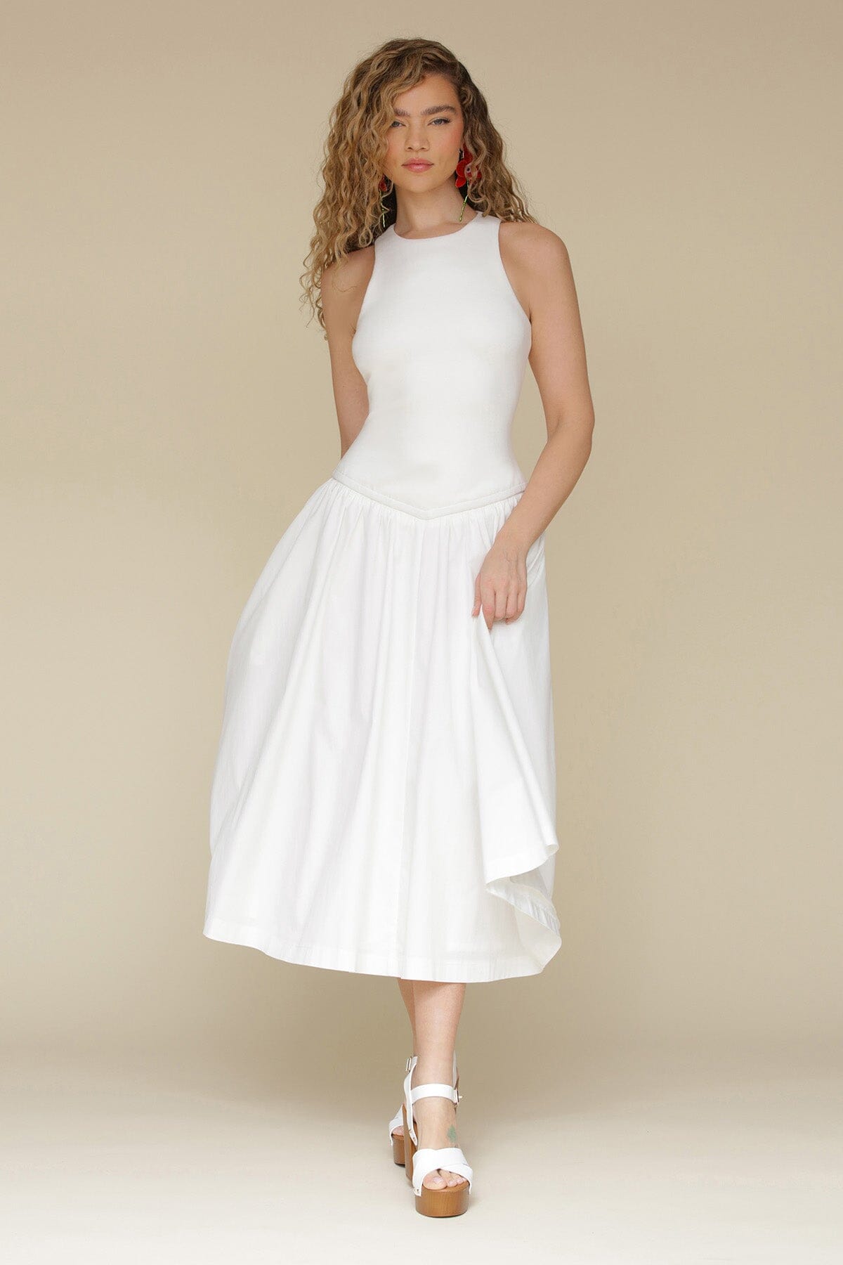 Cotton Blend Drop Waist Midi Dress Dresses Avec Les Filles White 2