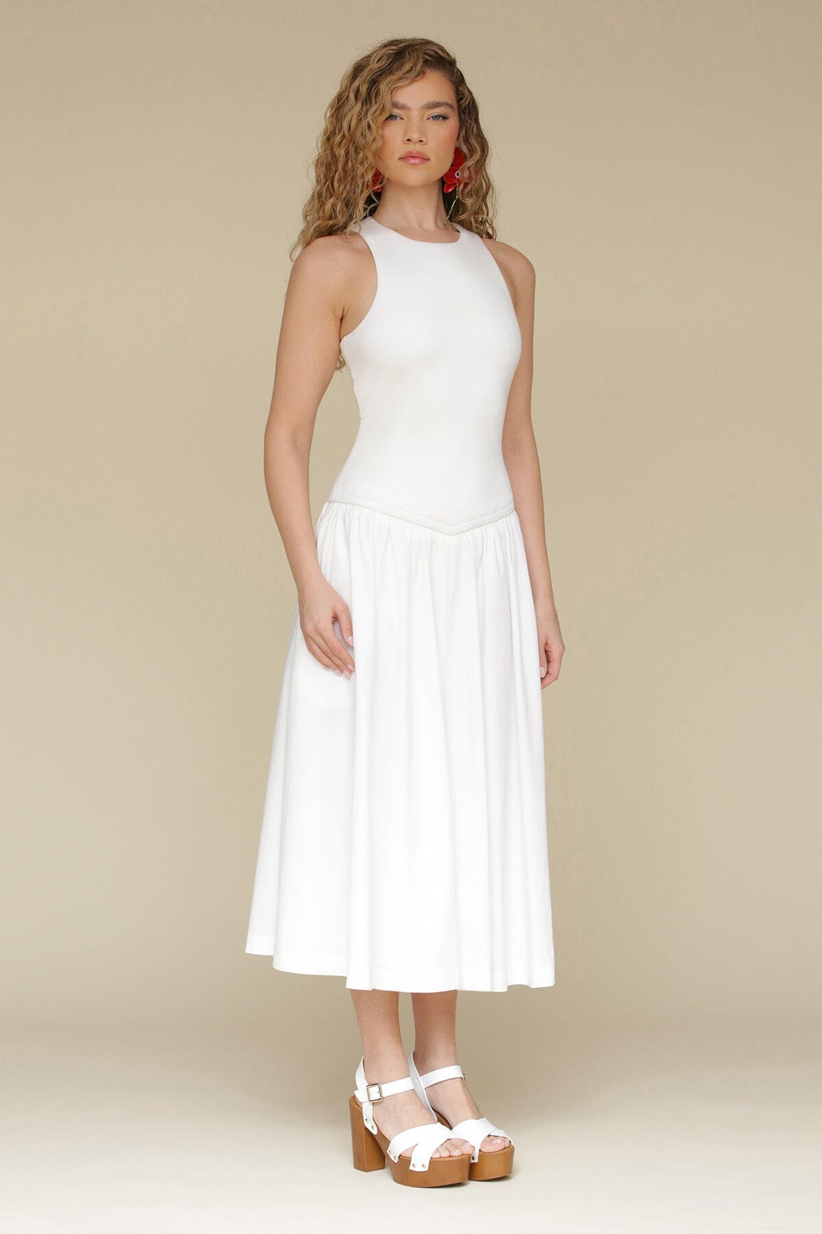 Cotton Blend Drop Waist Midi Dress Dresses Avec Les Filles