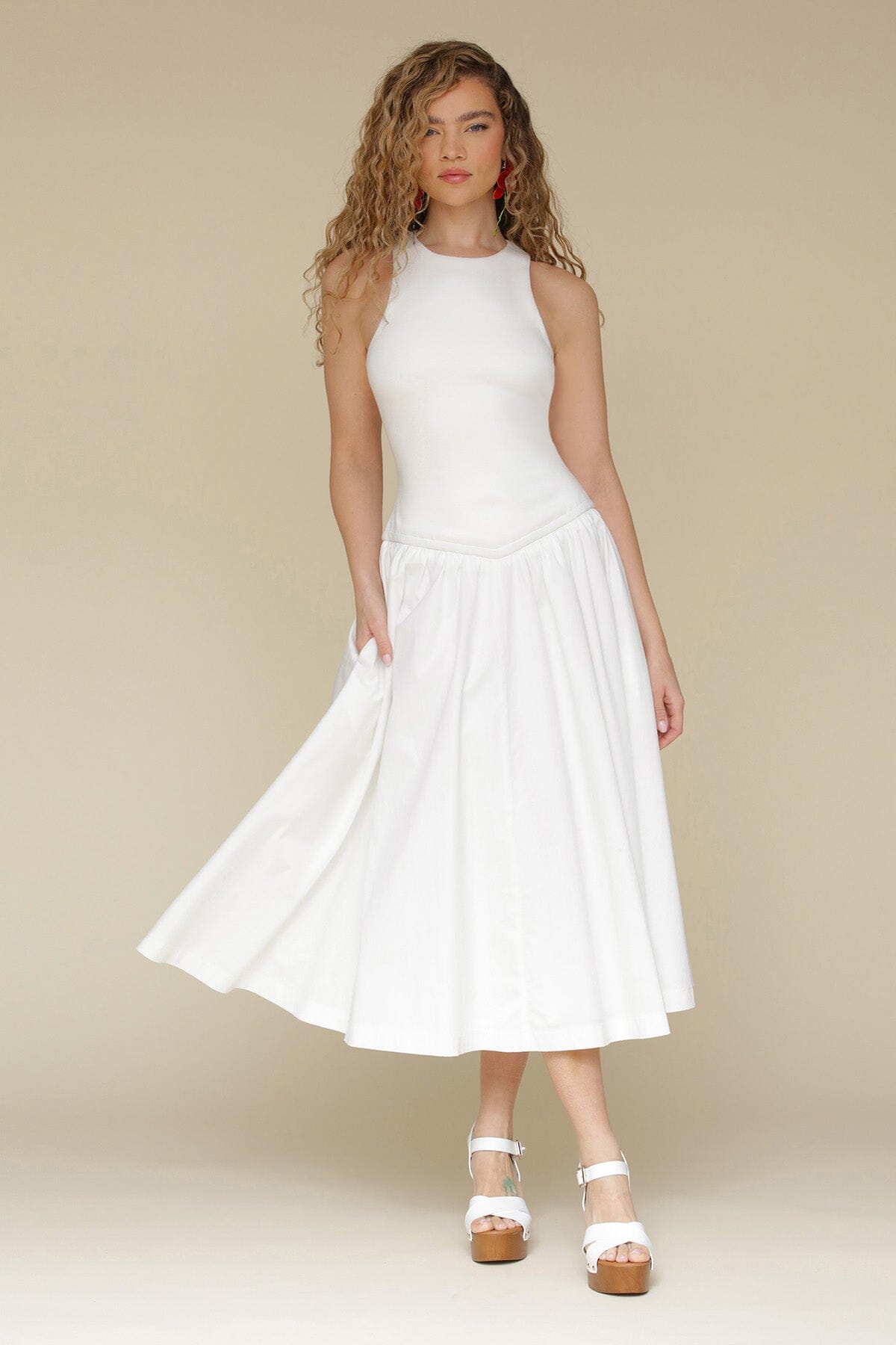 Cotton Blend Drop Waist Midi Dress Dresses Avec Les Filles