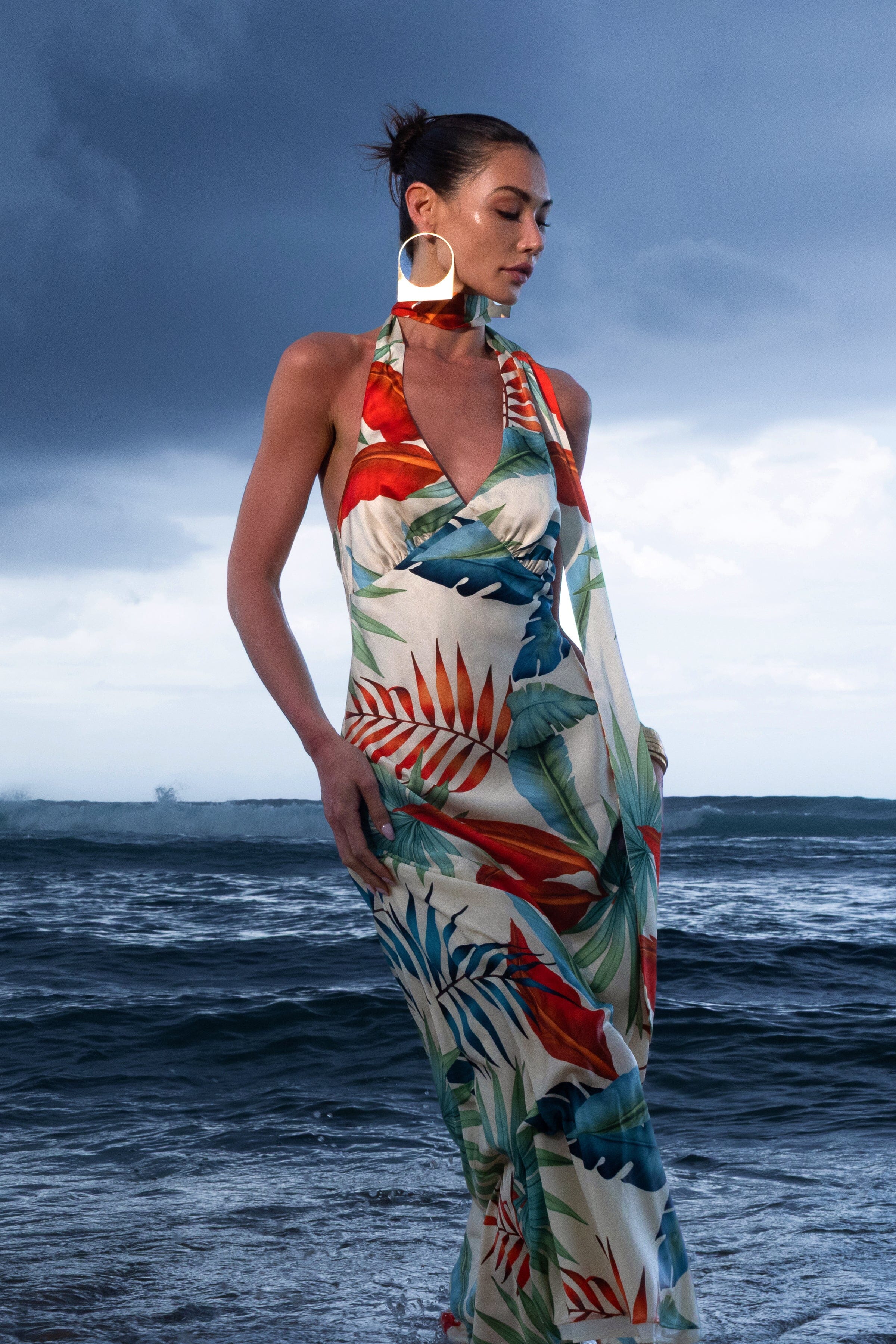 Tropical Satin Scarf Tie Maxi Dress Dresses Avec Les Filles