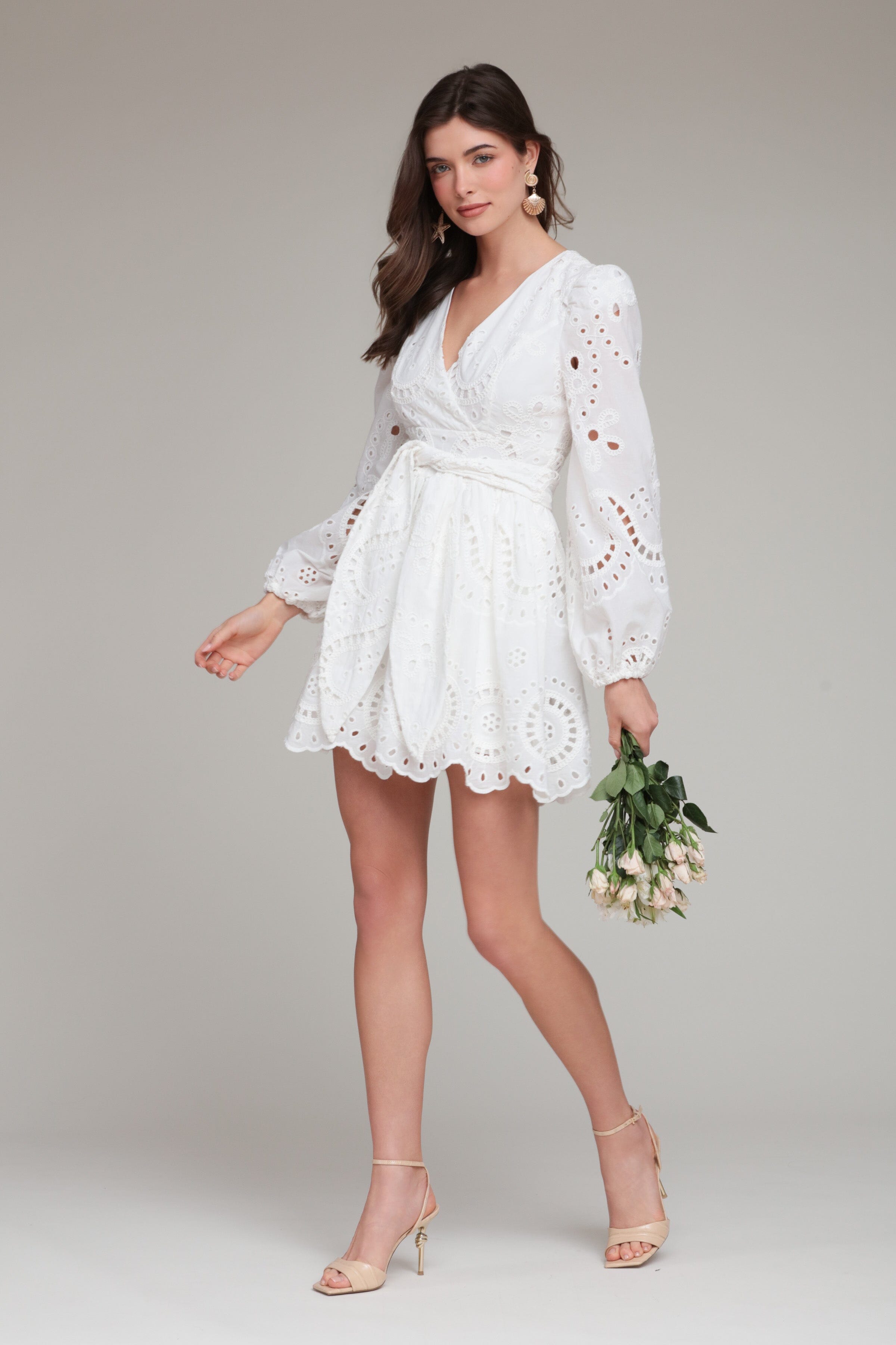 White romper dress in 100% cotton with long sleeves - Shop women's cute mini dresses by Avec Les Filles