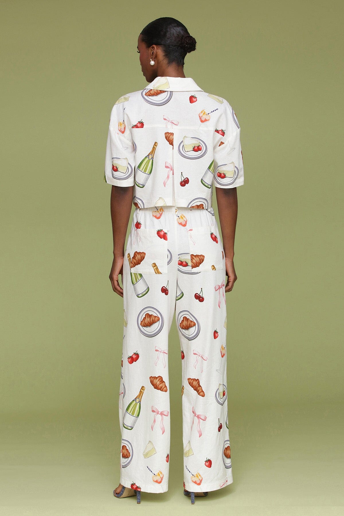 Ivory Tabletop Print Cropped Boxy Shirt with classic collar, button front placket and short sleeves with dropped shoulder - Cute womens shirts by Avec Les Filles