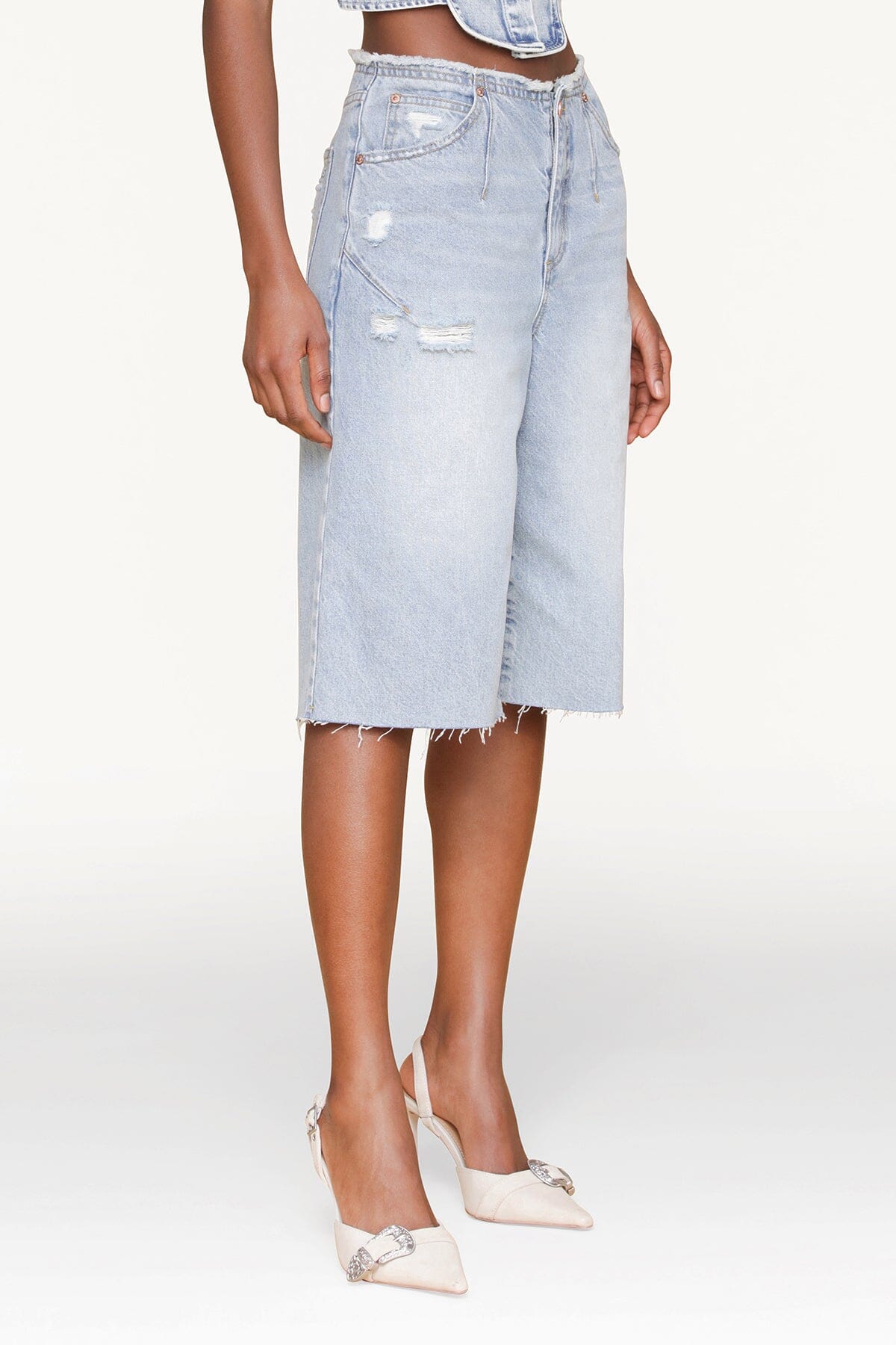 Distressed denim shorts - Shop designer women's denim bermuda shorts by Avec Les Filles