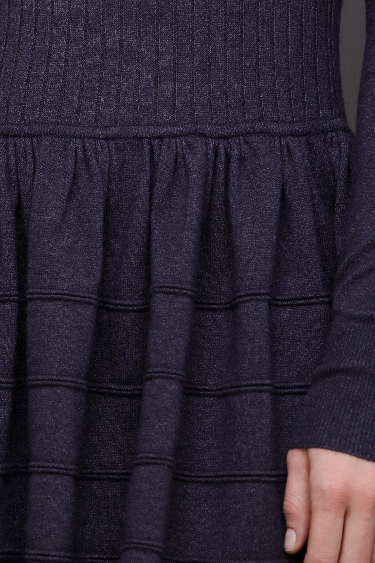 Drop-waist navy blue ribbed knit sweater mini dress with scoop neckline and long sleeves - Cute women's mini dresses by Avec Les Filles